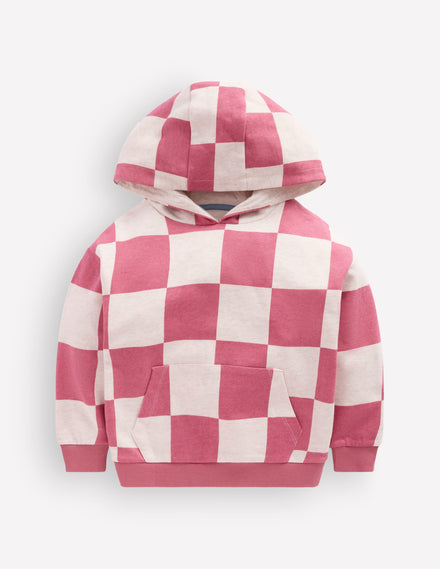 Fun Print Hoodie-Pink Checkerboard
