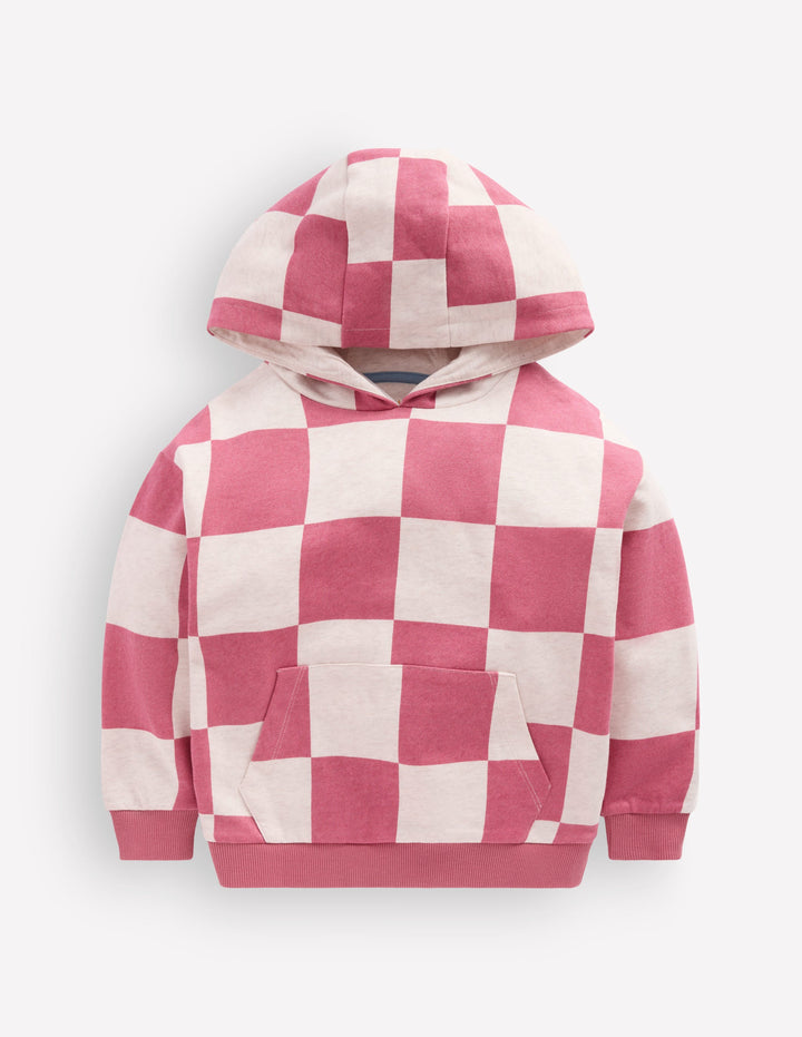 Fun Print Hoodie-Pink Checkerboard