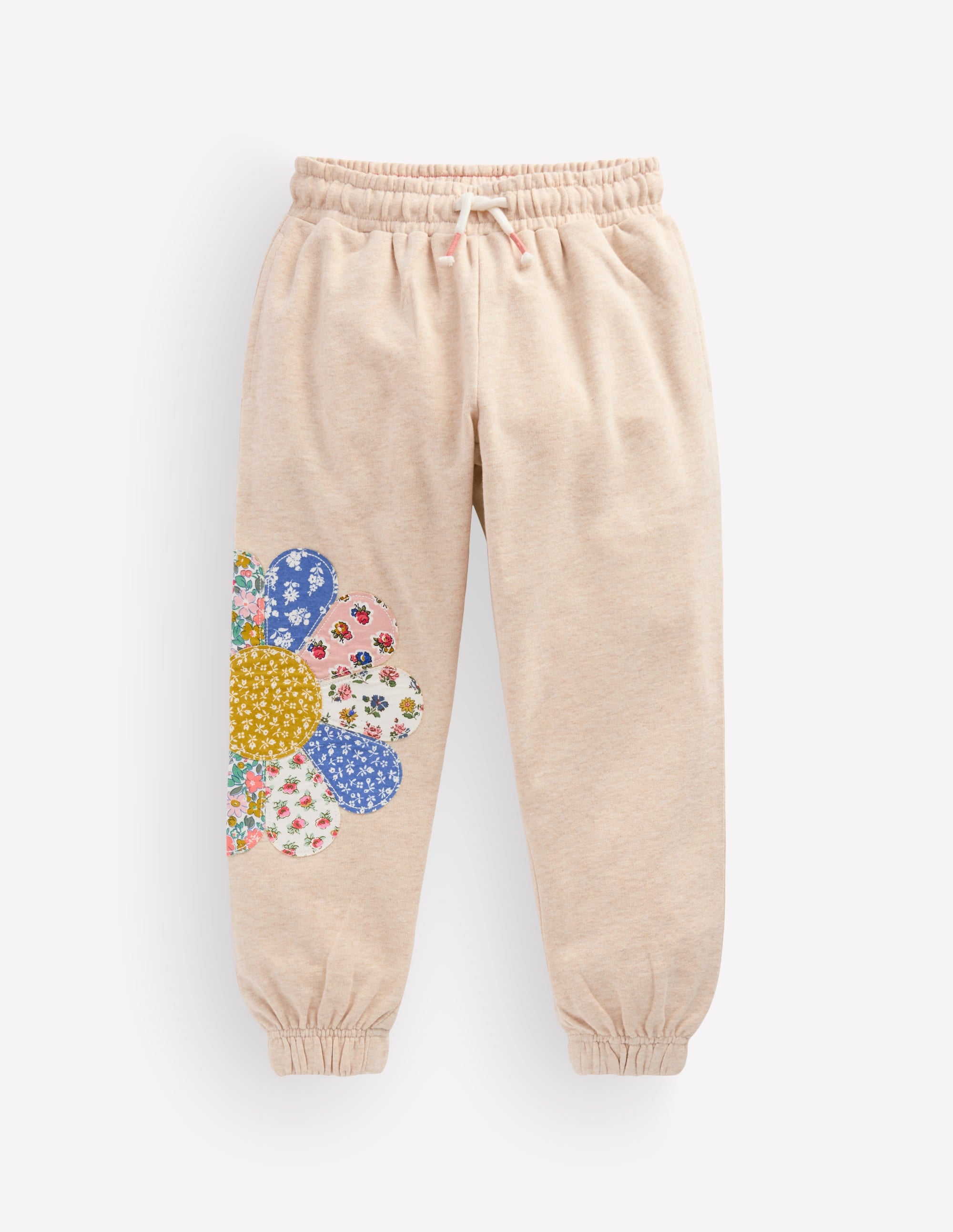 Appliqué Cuffed Joggers-Oatmeal Patchwork Flower - Image 2
