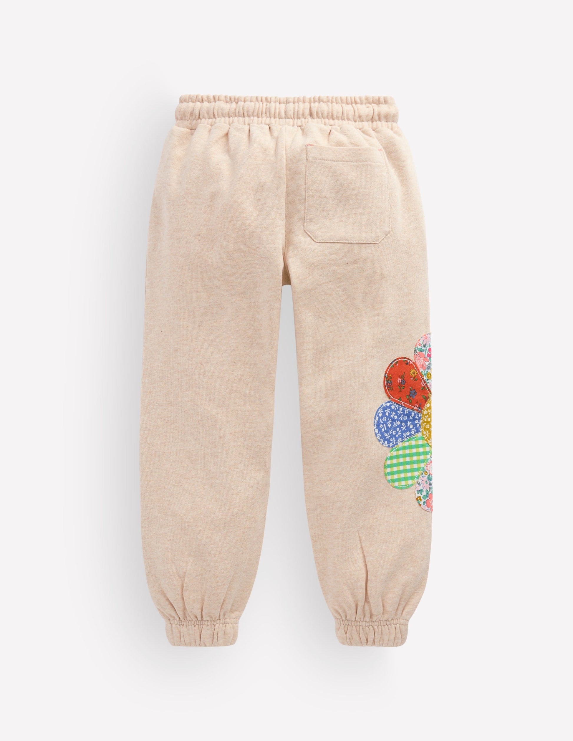 Appliqué Cuffed Joggers-Oatmeal Patchwork Flower-3