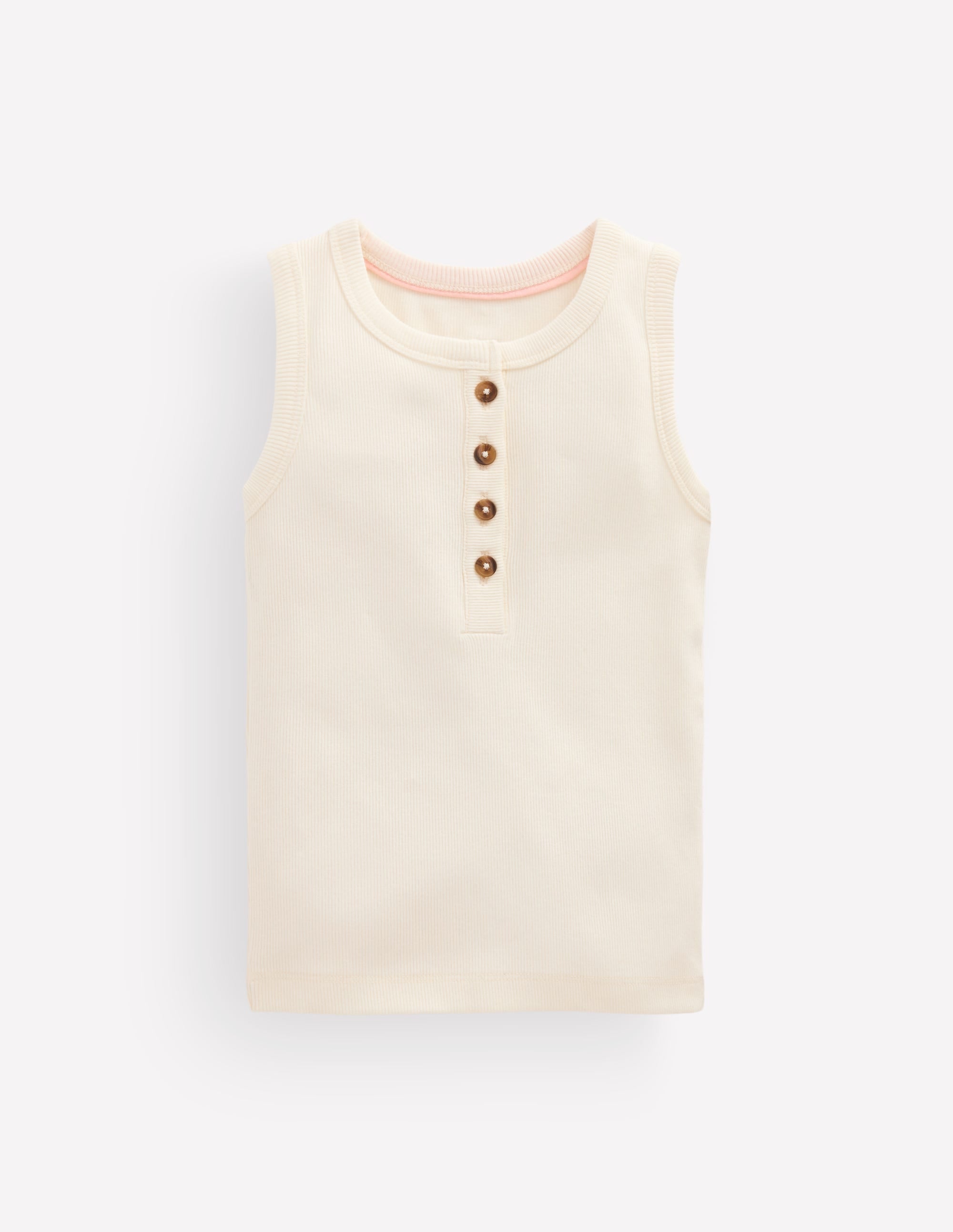 Henley Ribbed Vest-Soft Ivory - Image 1