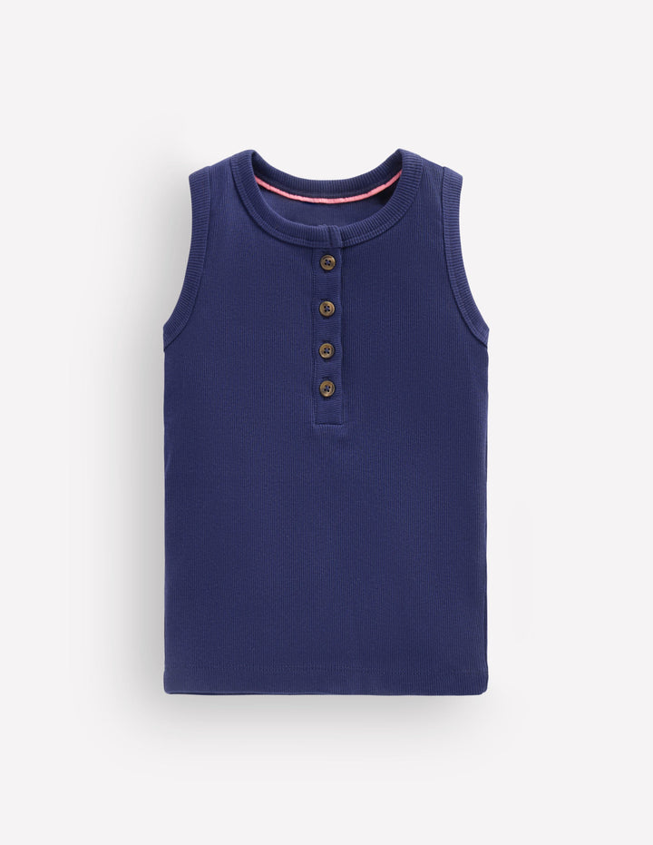 Henley Ribbed Vest-College Navy