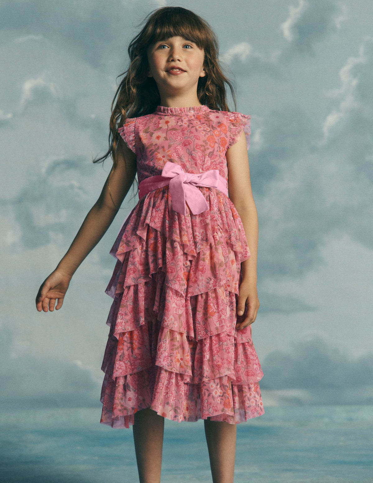 Tiered Tulle Dress-Pink Wildflowers-1