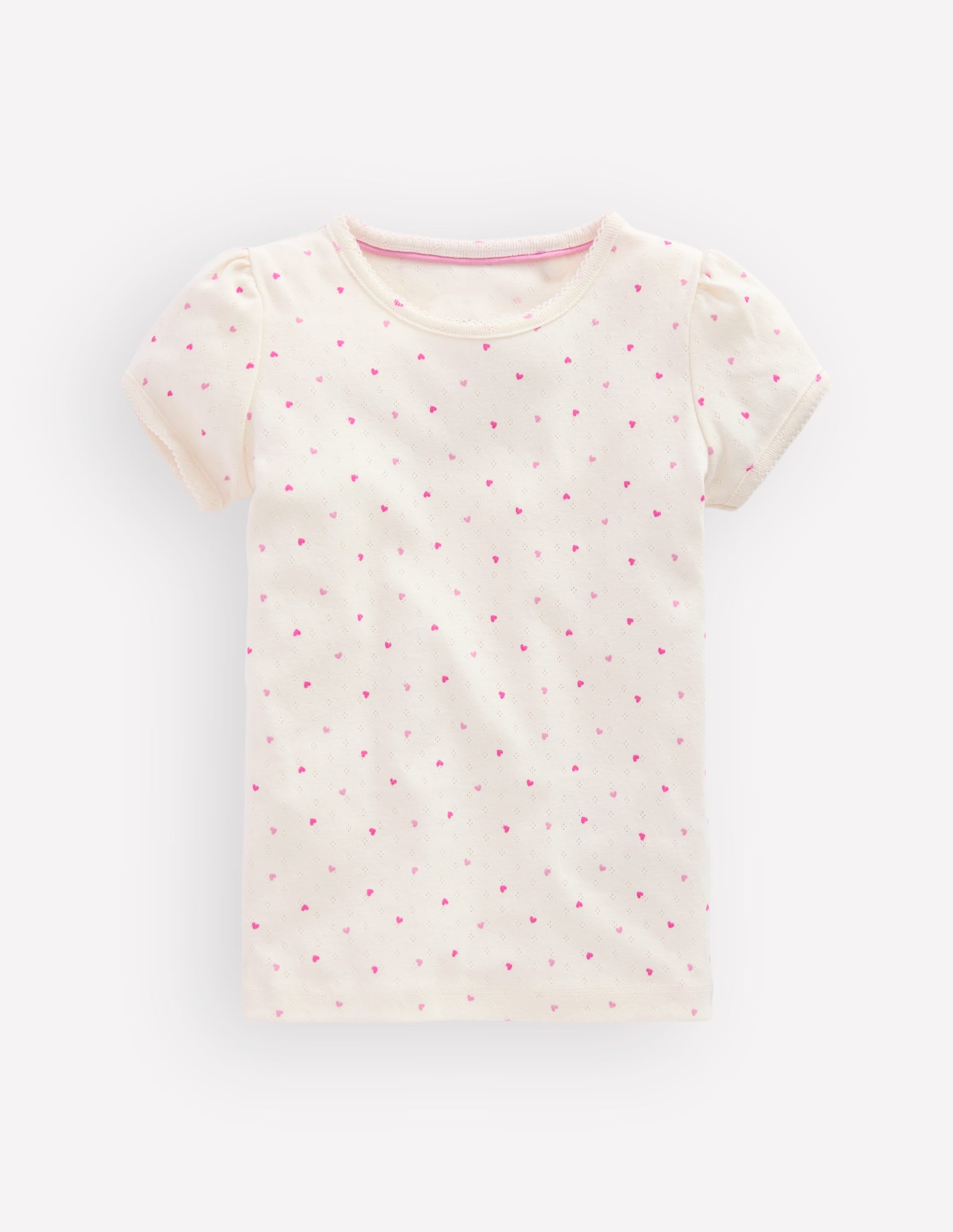 Short Sleeve Pointelle Top-Pink Hearts - Image 1
