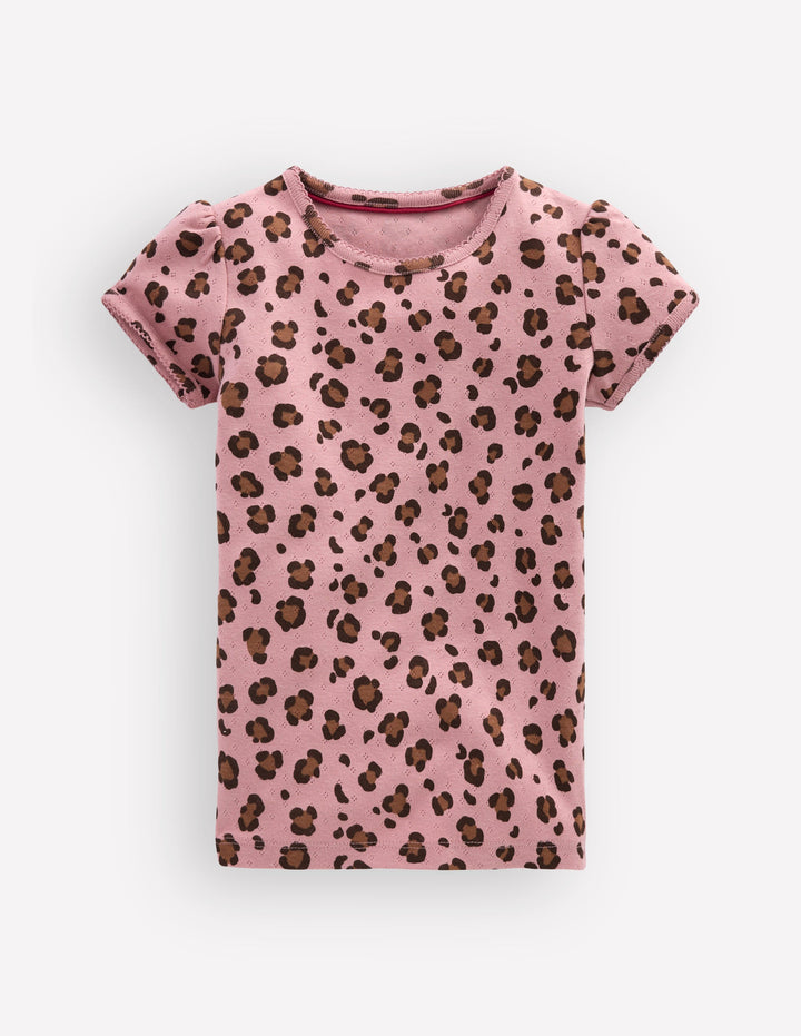 Short Sleeve Pointelle Top-Vintage Pink Leopard