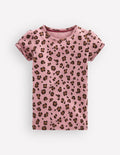 Short Sleeve Pointelle Top-Vintage Pink Leopard
