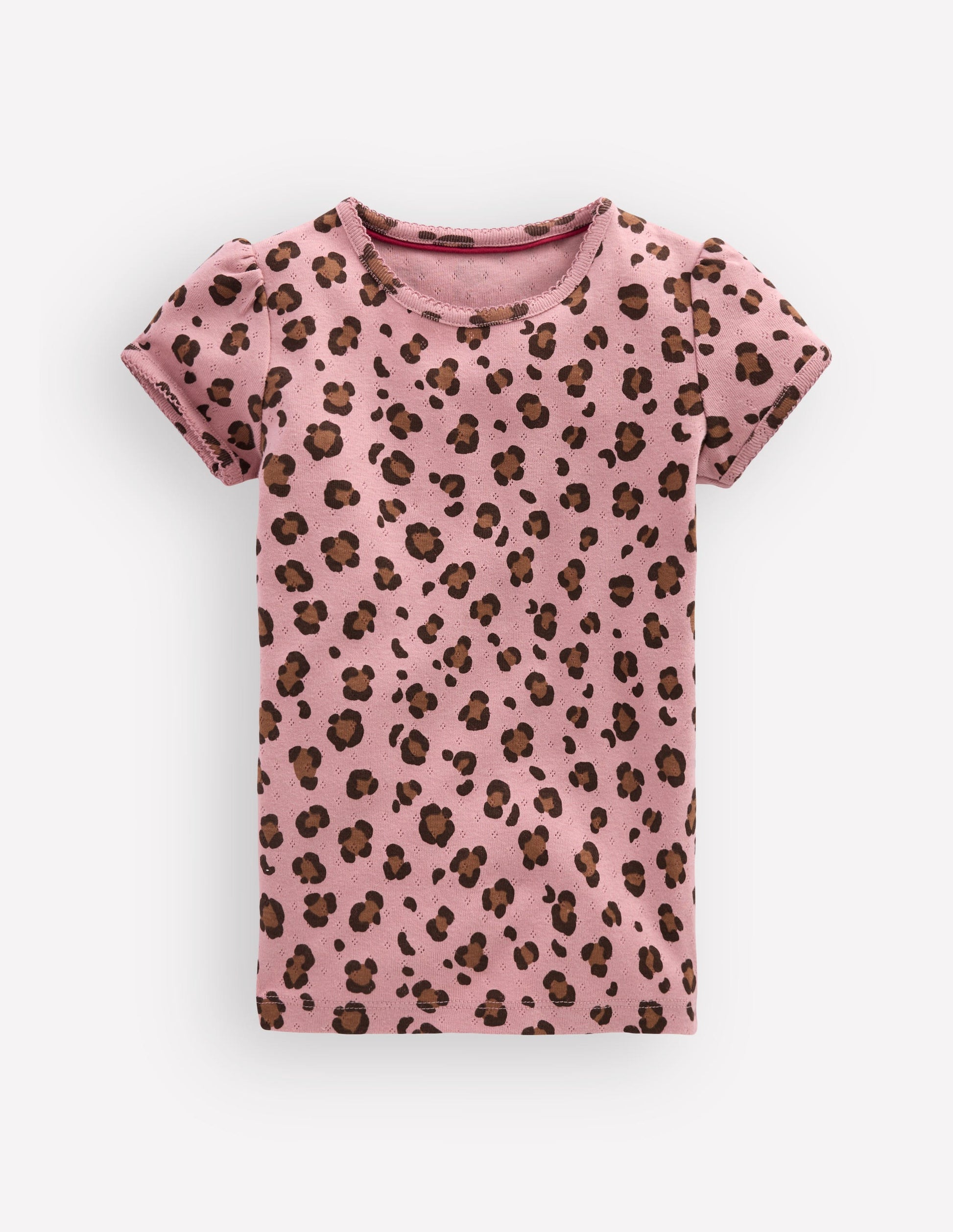 Short Sleeve Pointelle Top-Vintage Pink Leopard-1