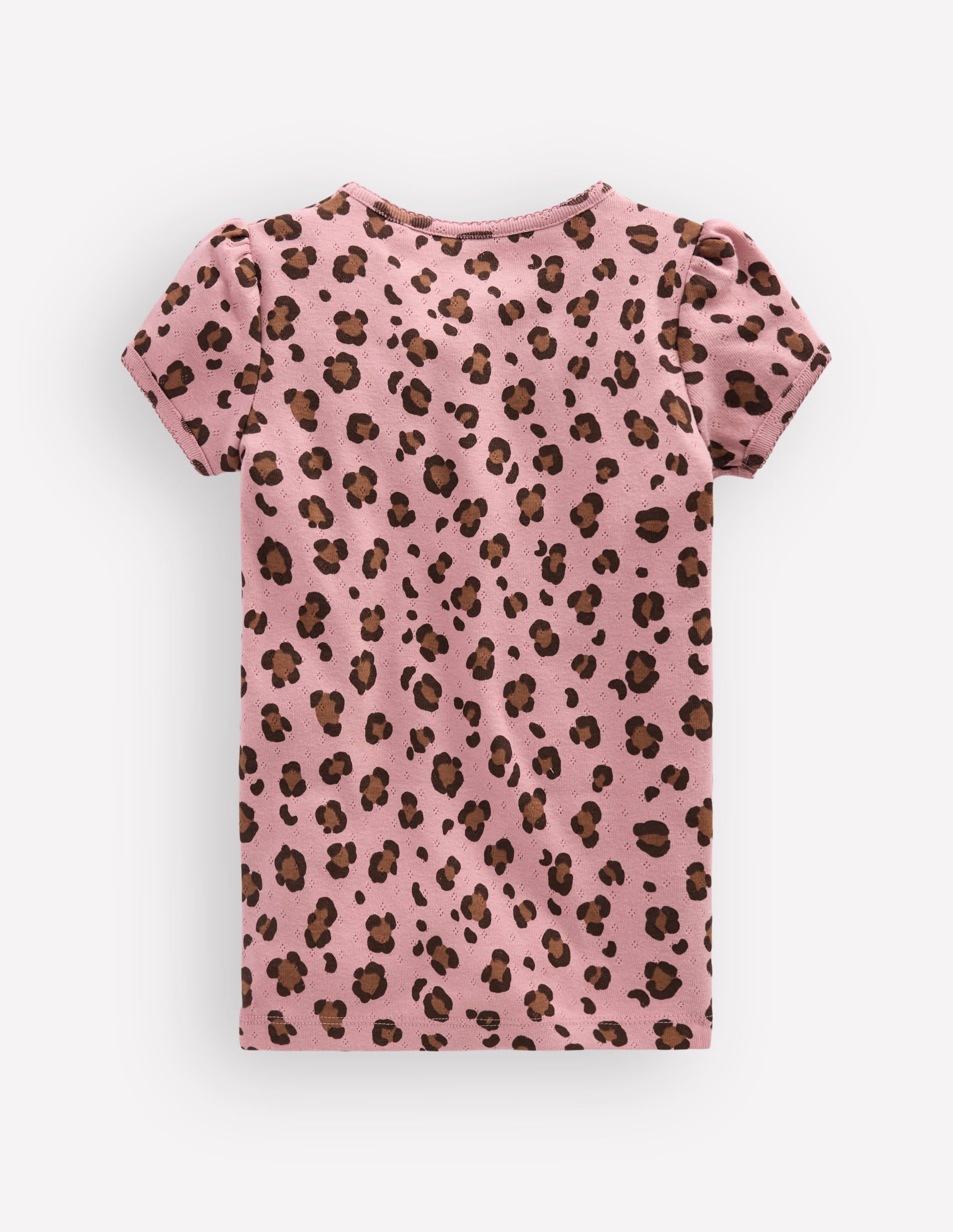 Short Sleeve Pointelle Top-Vintage Pink Leopard - Image 2