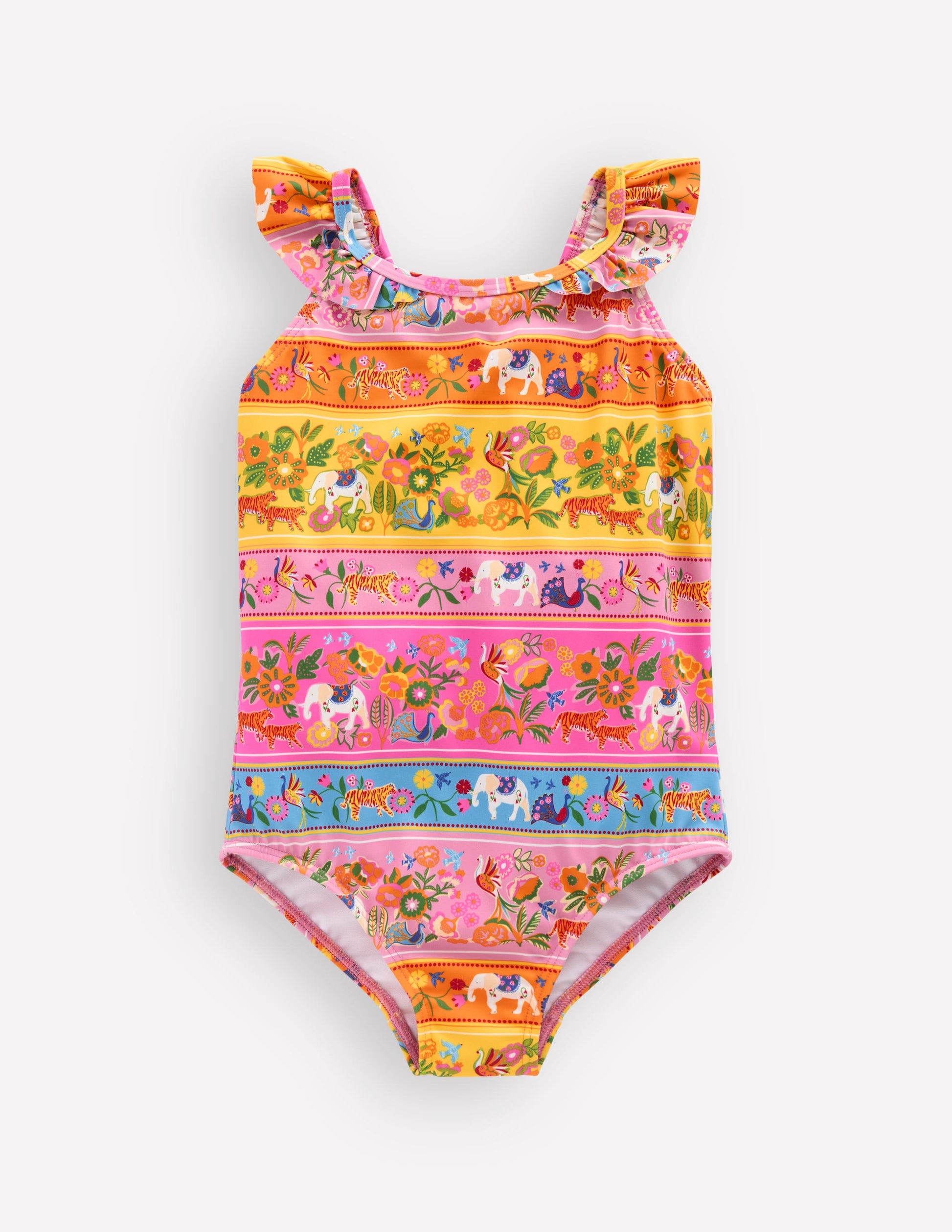 Hallie Frill Strap Swimsuit-Multi Tropical Animals Stripe-1