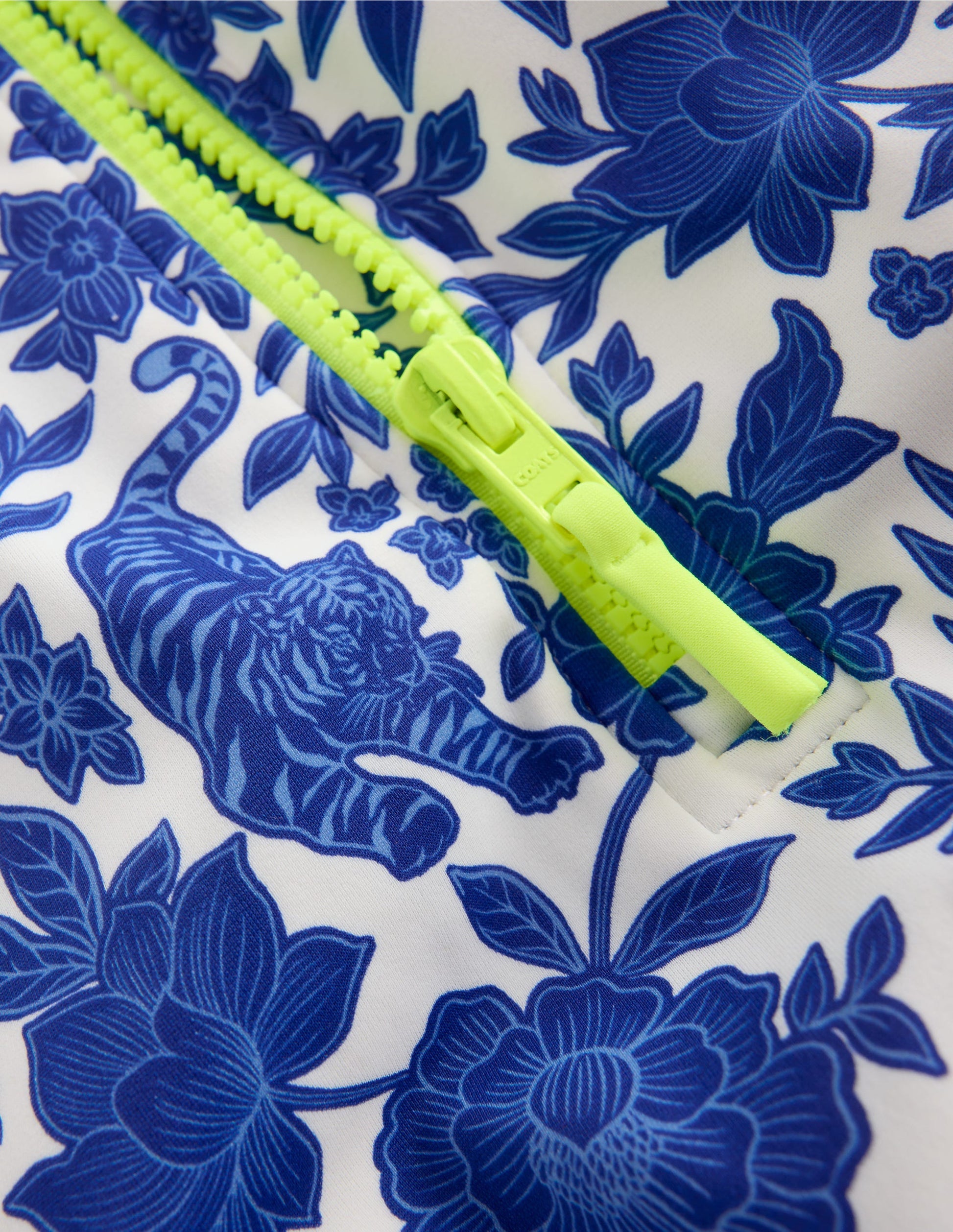 Long-sleeved Swimsuit-Bright Blue Jungle Woodblock-3