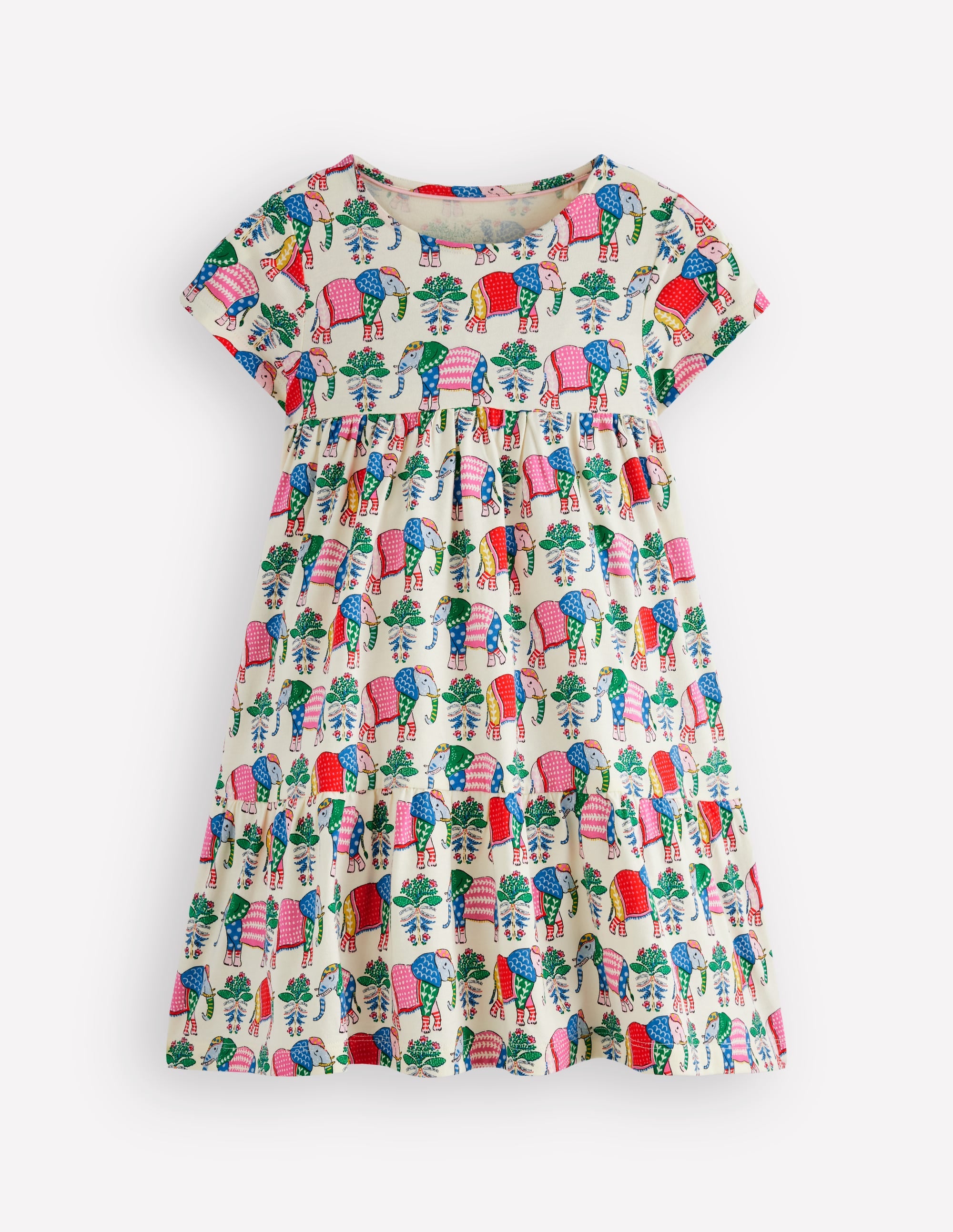 Ariel Twirly Jersey Dress-Multi Elephant Woodblock - Image 1