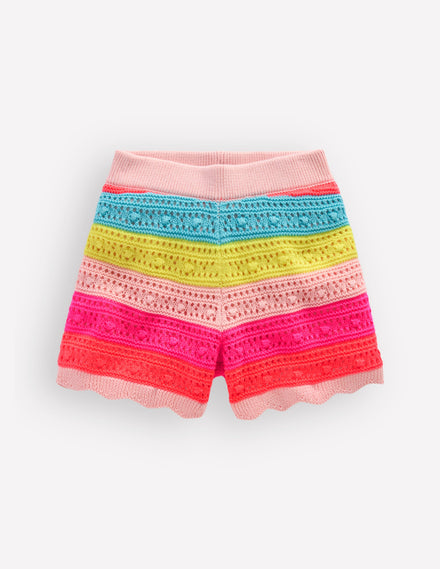Pointelle Knitted Shorts-Neon Multi Stripe