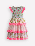 Tiered Lace Trim Dress-Festival Pink Ditsy Rose