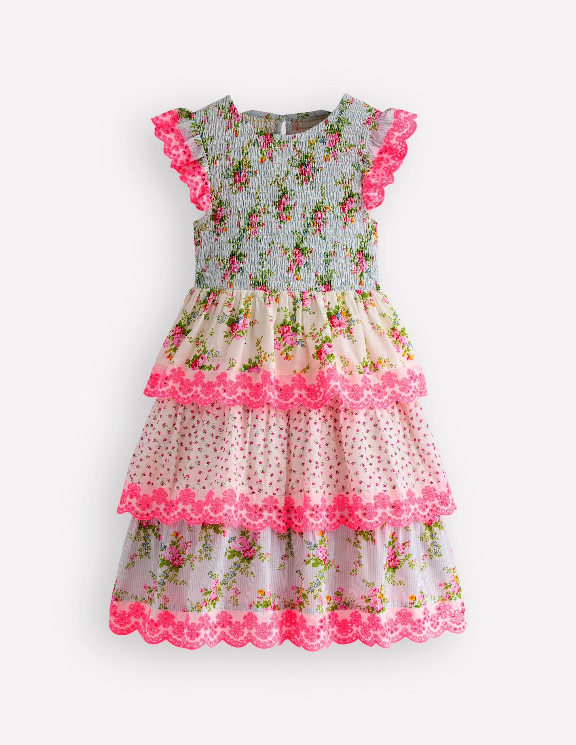 Tiered Lace Trim Dress-Festival Pink Ditsy Rose - Image 1