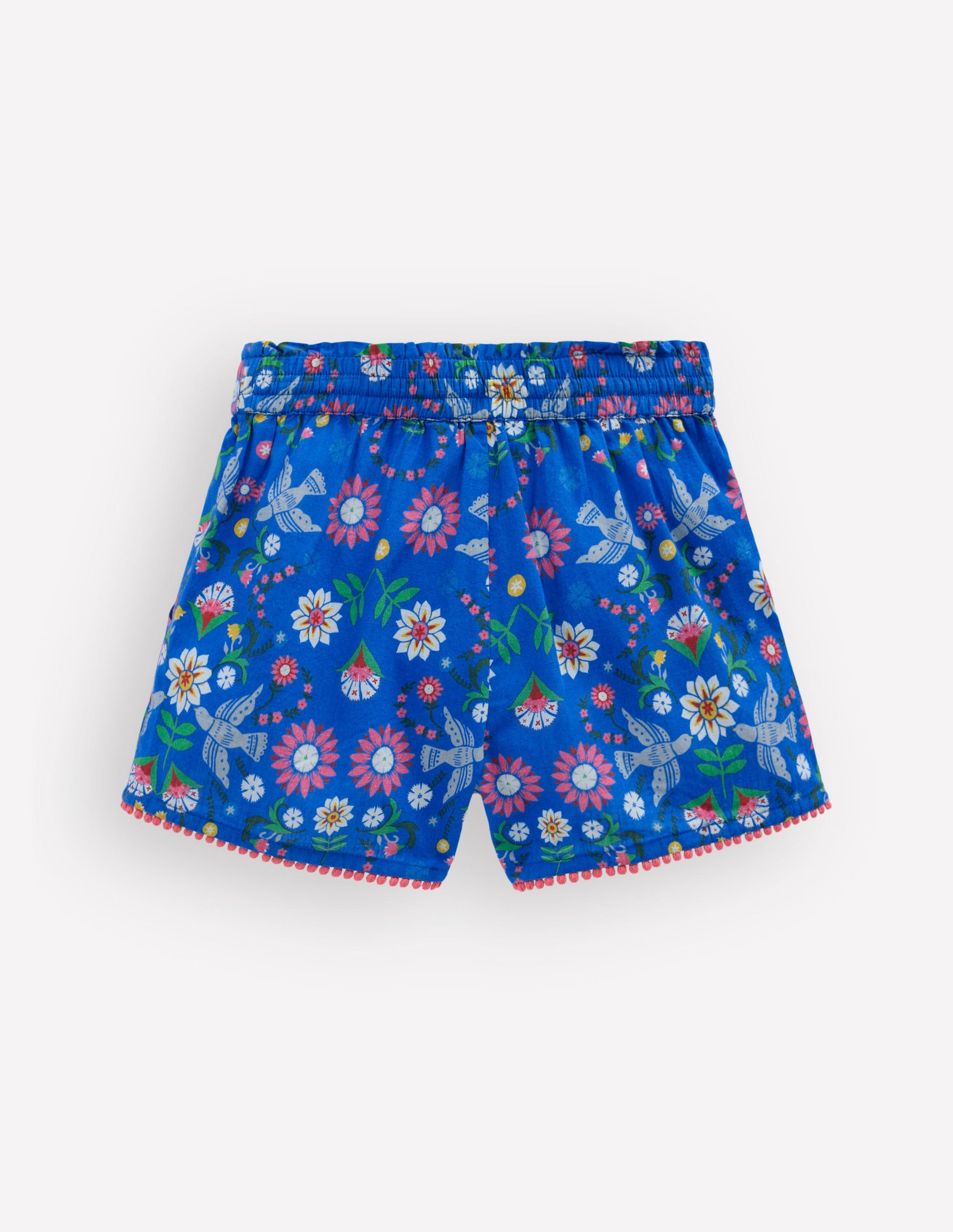 Pull-on Holiday Shorts-Kingfisher Blue Bird Floral-2