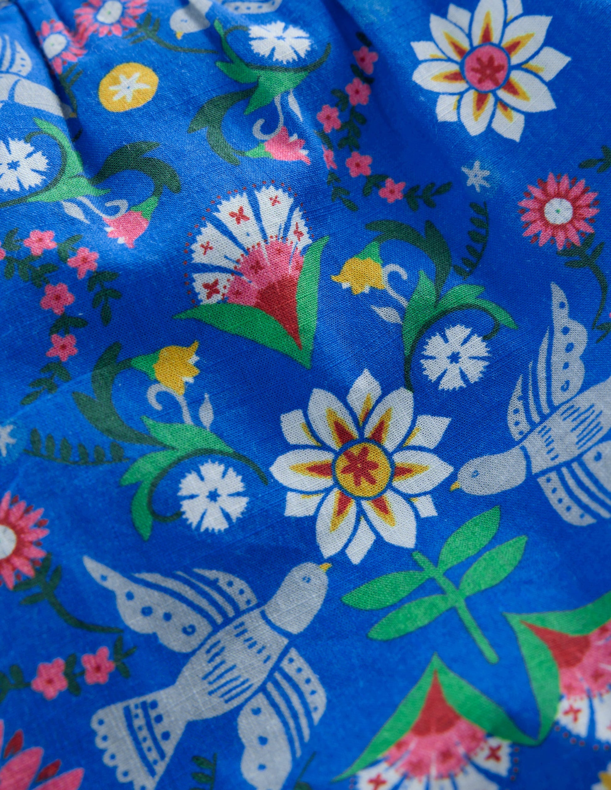 Pull-on Holiday Shorts-Kingfisher Blue Bird Floral-3