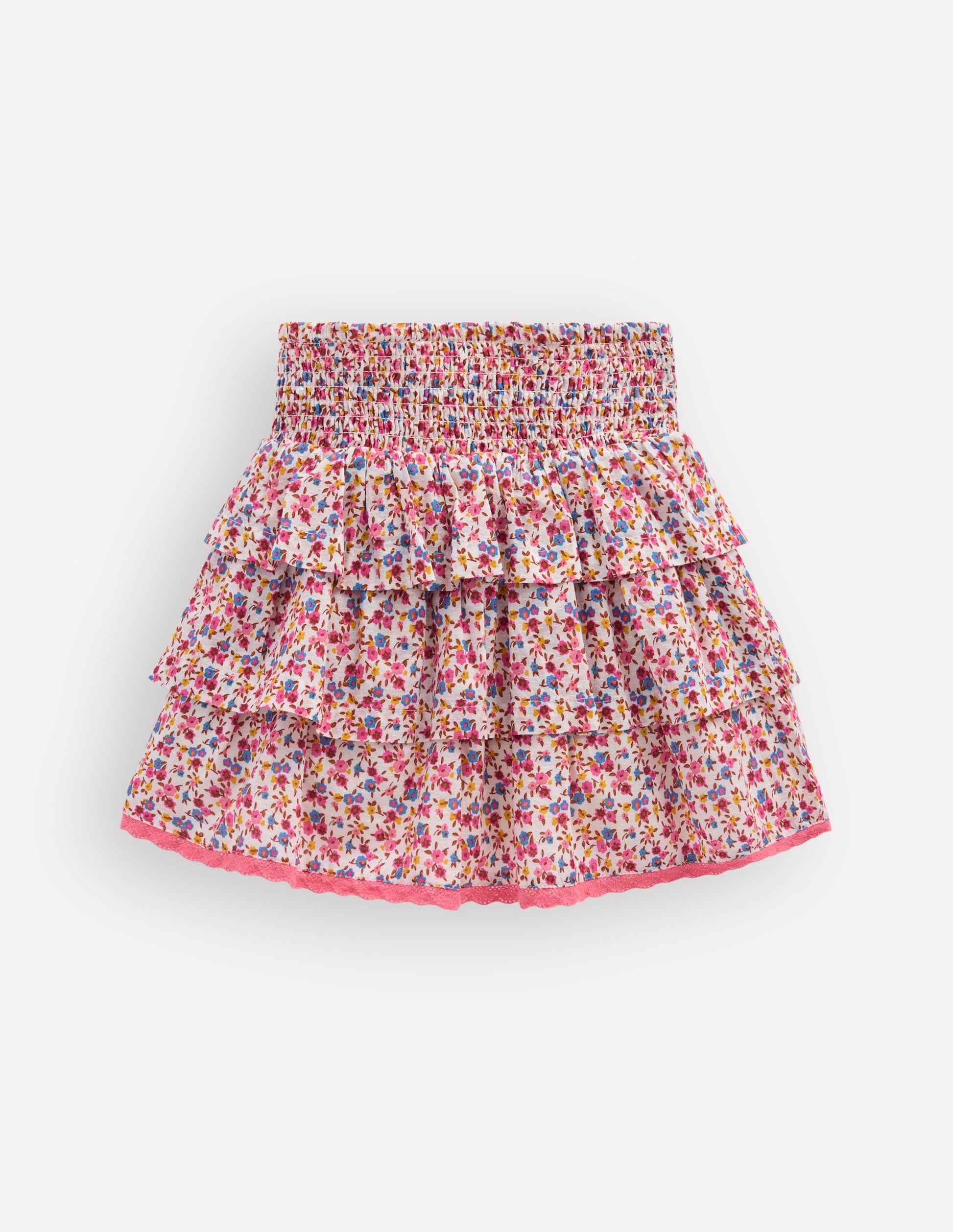 Smocked Waist Ruffle Skirt-Neon Pink Ditsy Floral-2