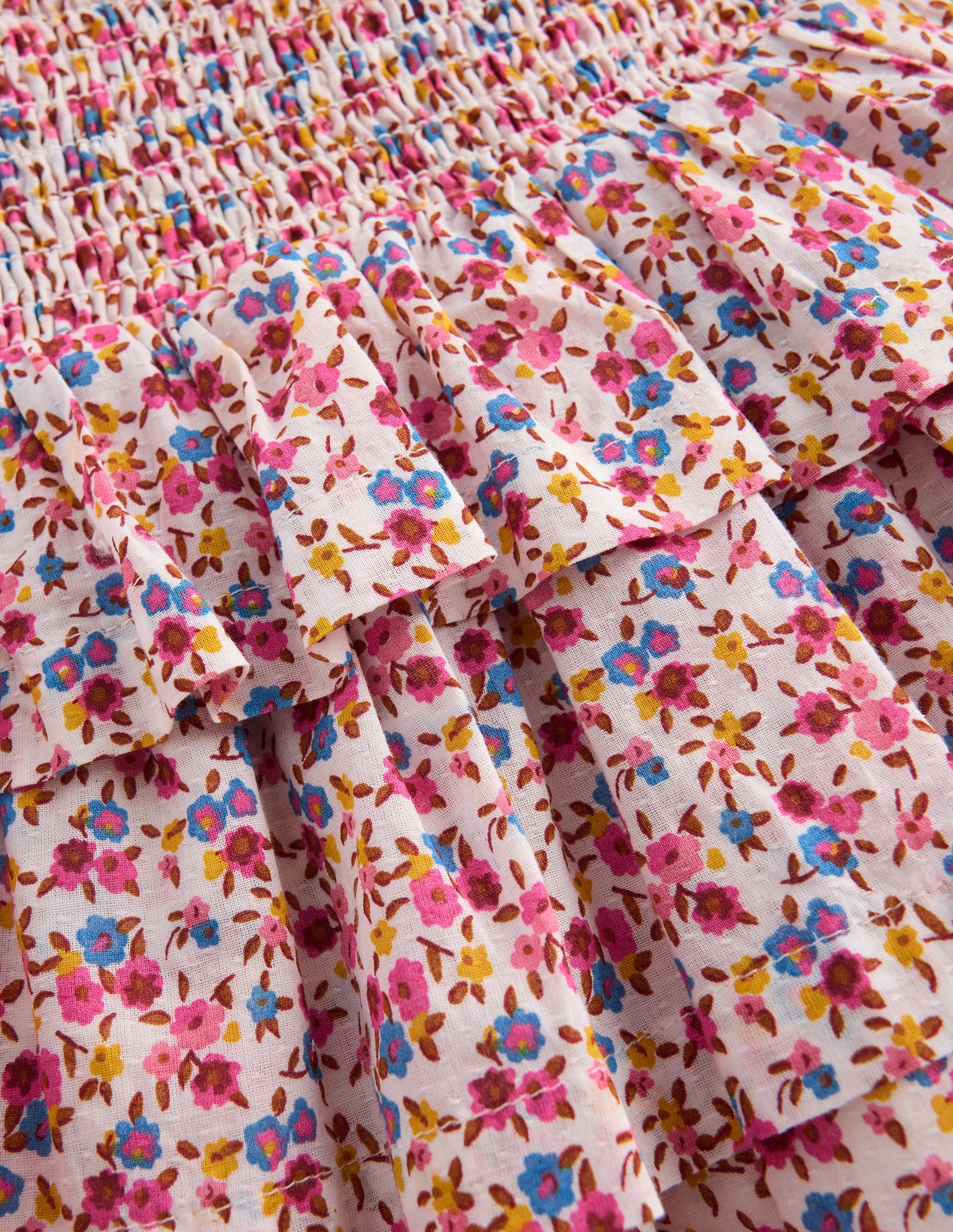 Smocked Waist Ruffle Skirt-Neon Pink Ditsy Floral-3