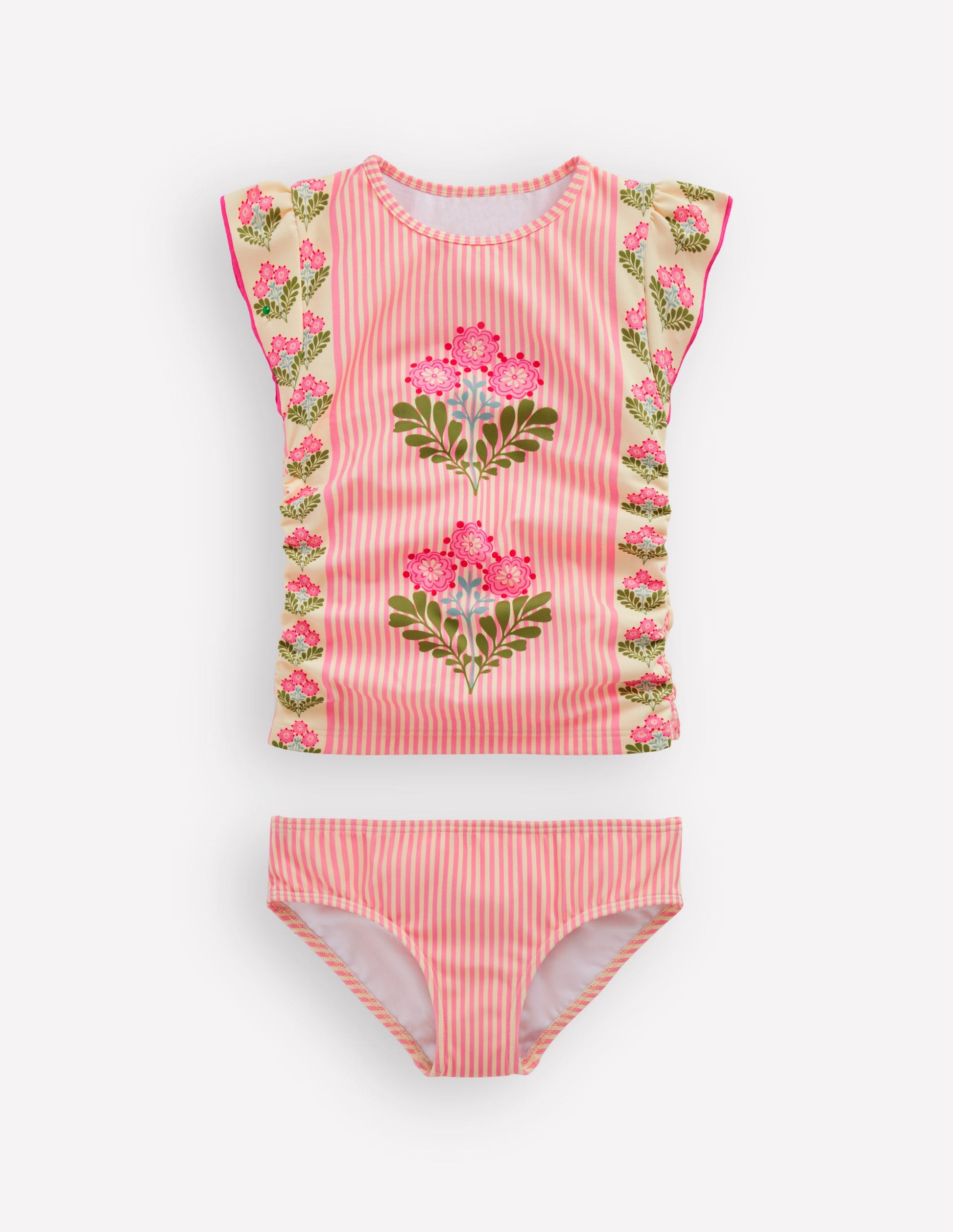 Ruched Tankini Set-Strawberry Pink Woodblock-1