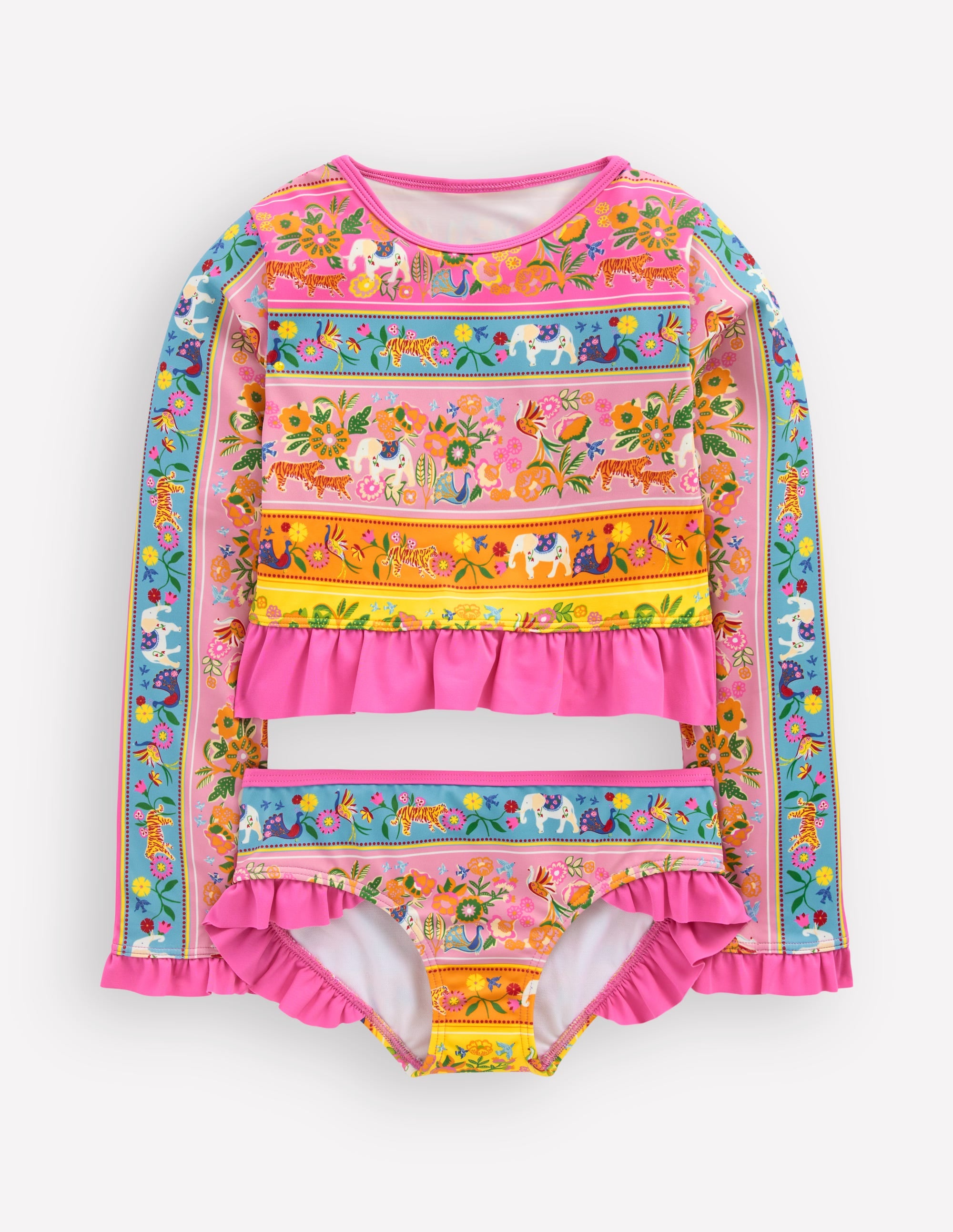 Long Sleeve Frill Set-Multi Tropical Animals - Image 1