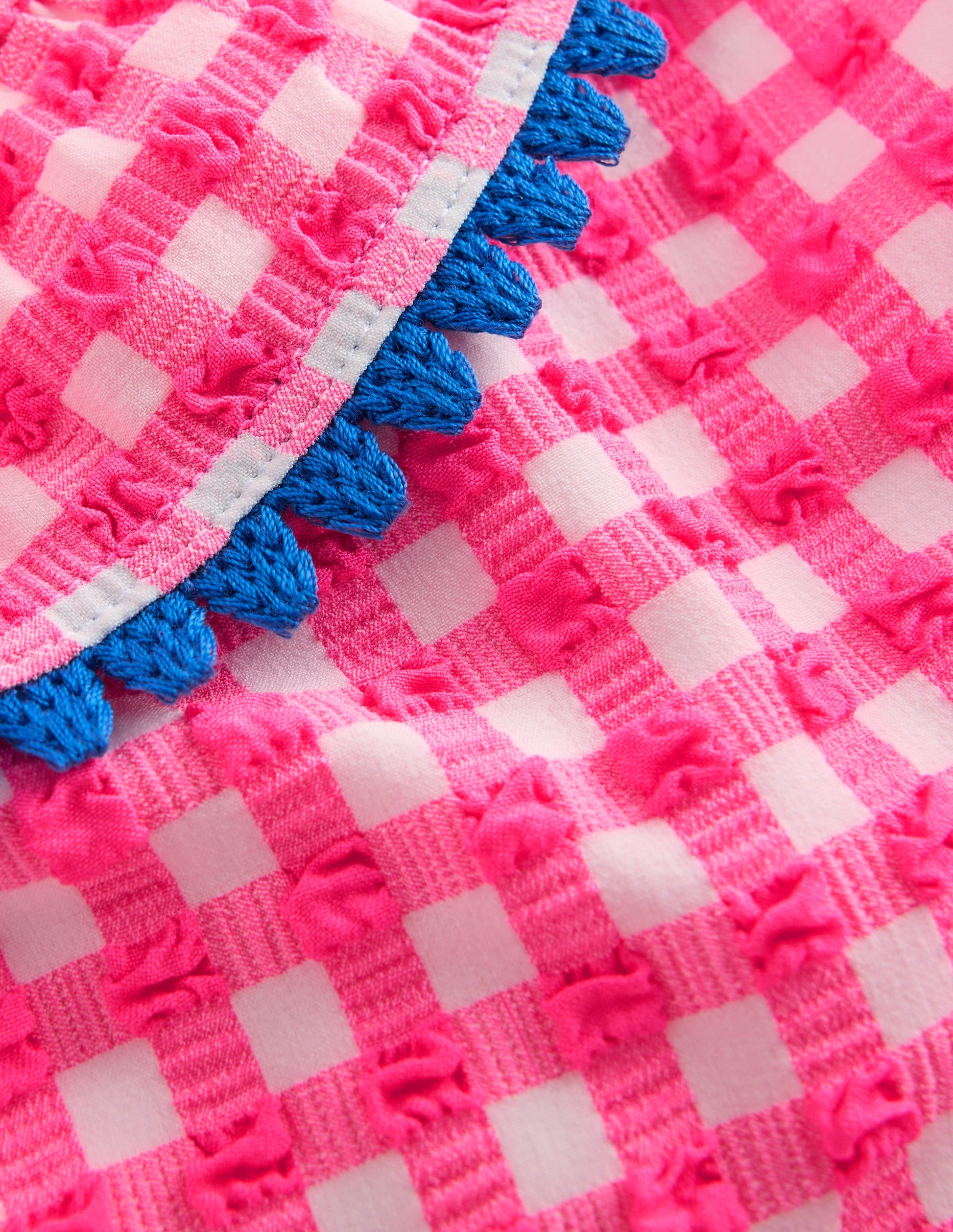 Frill V-neck Bikini Set-Neon Pink Gingham-4