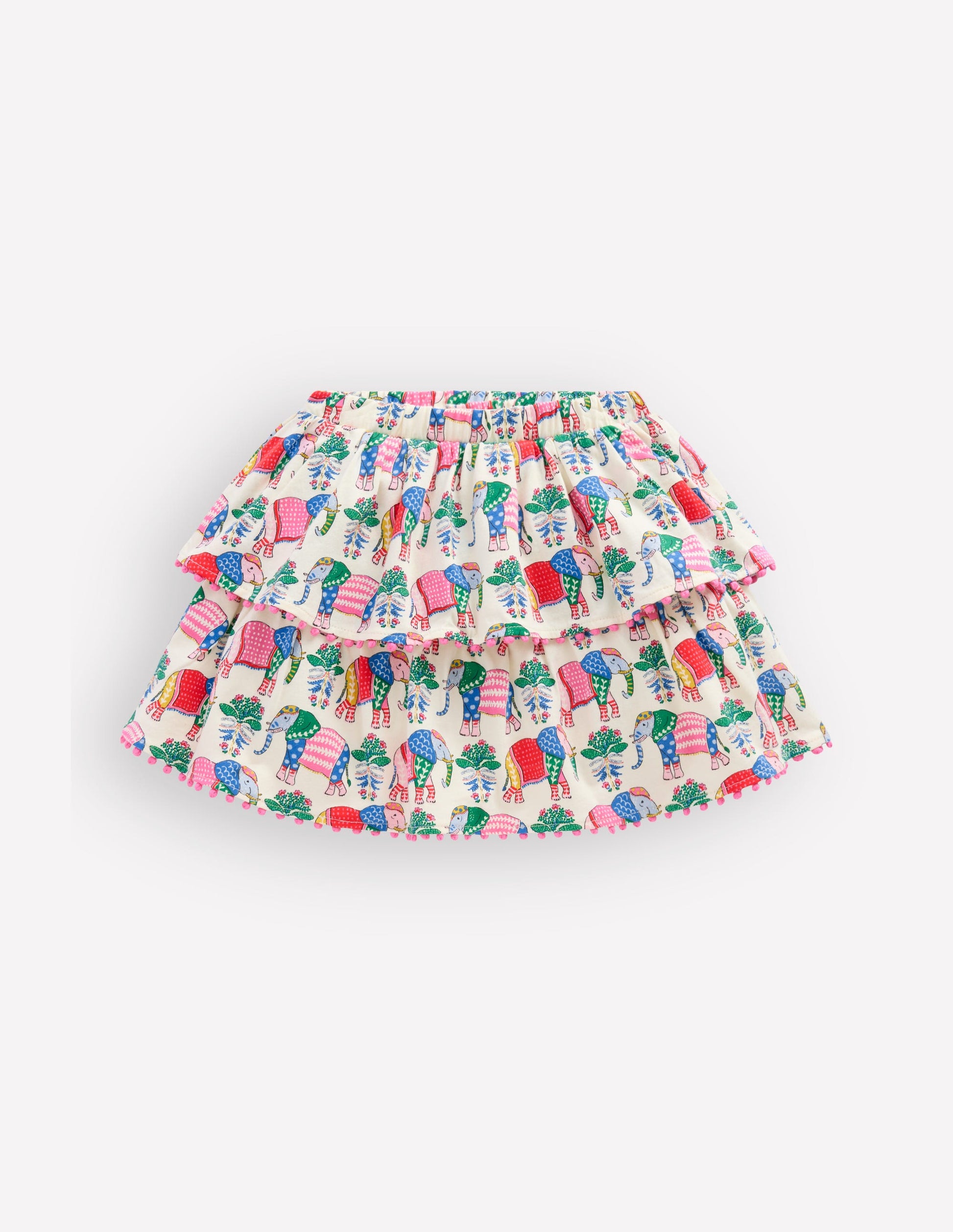 Ruffle Jersey Skort-Multi Elephant Woodblock-1
