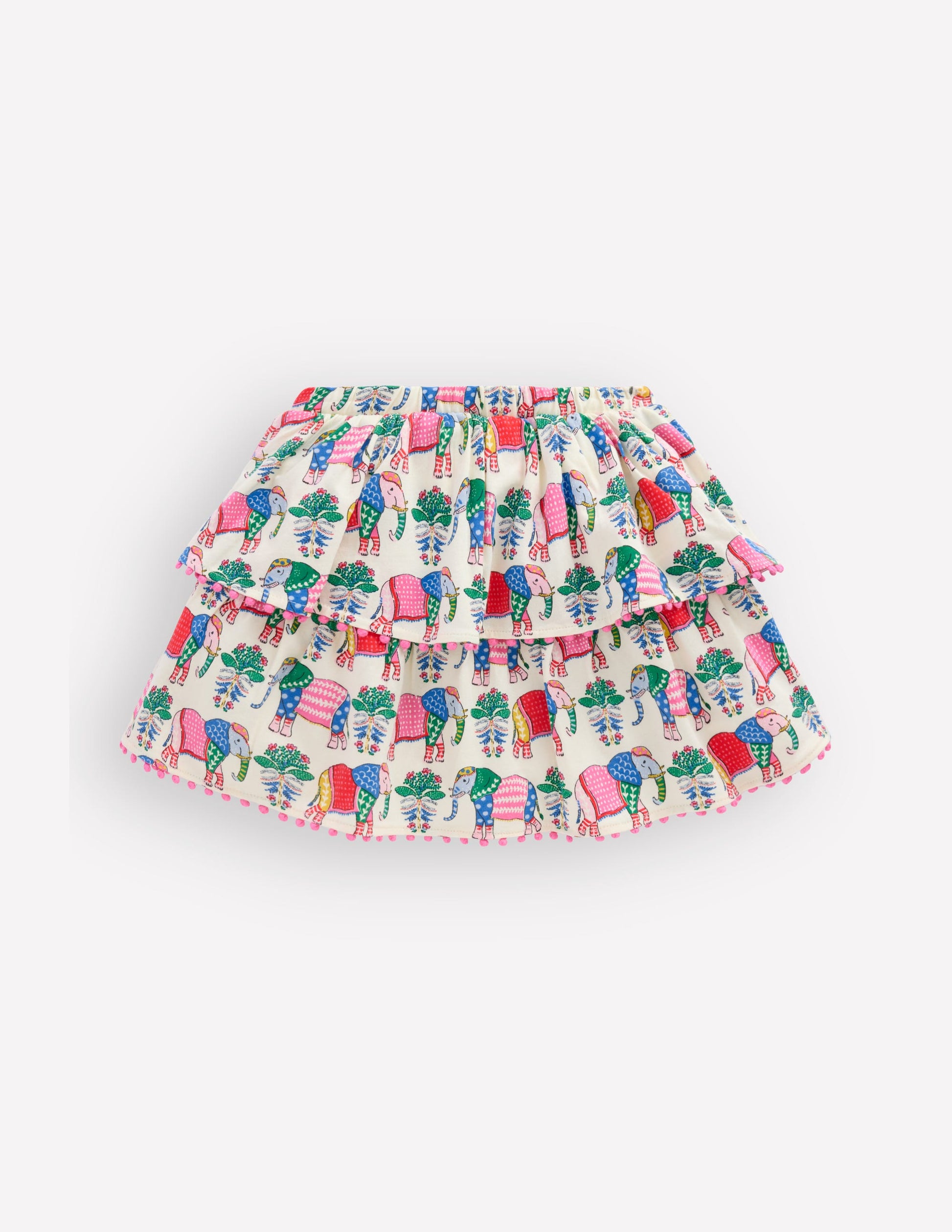 Ruffle Jersey Skort-Multi Elephant Woodblock-2