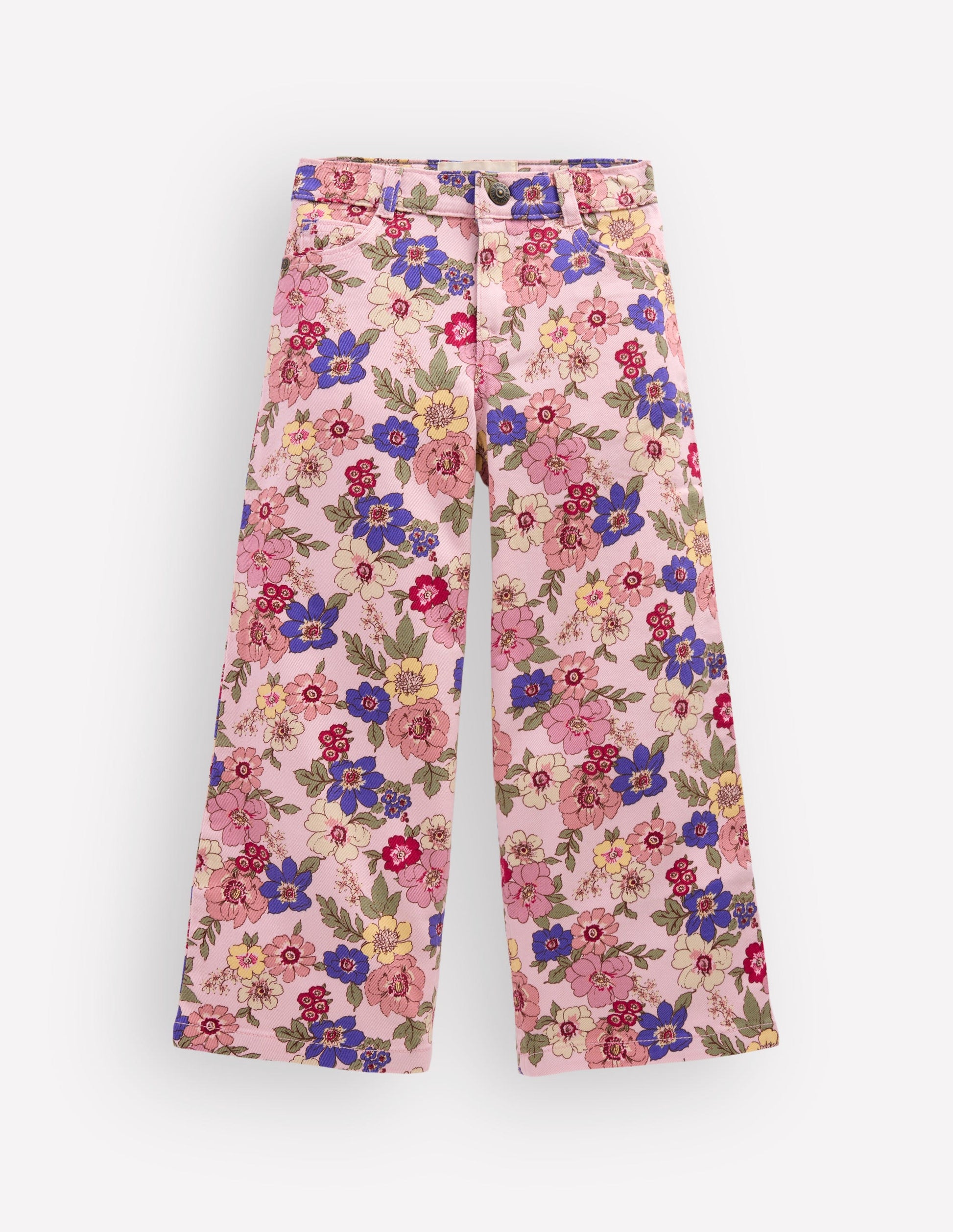 Wide Leg Jeans-Blooming Pink Floral Bloom-1