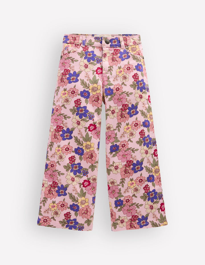 Wide Leg Jeans-Blooming Pink Floral Bloom