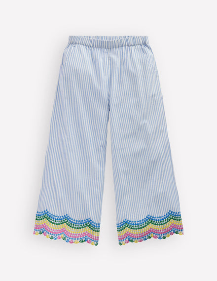 Scallop Hem Trousers-Blue Ticking Rainbow