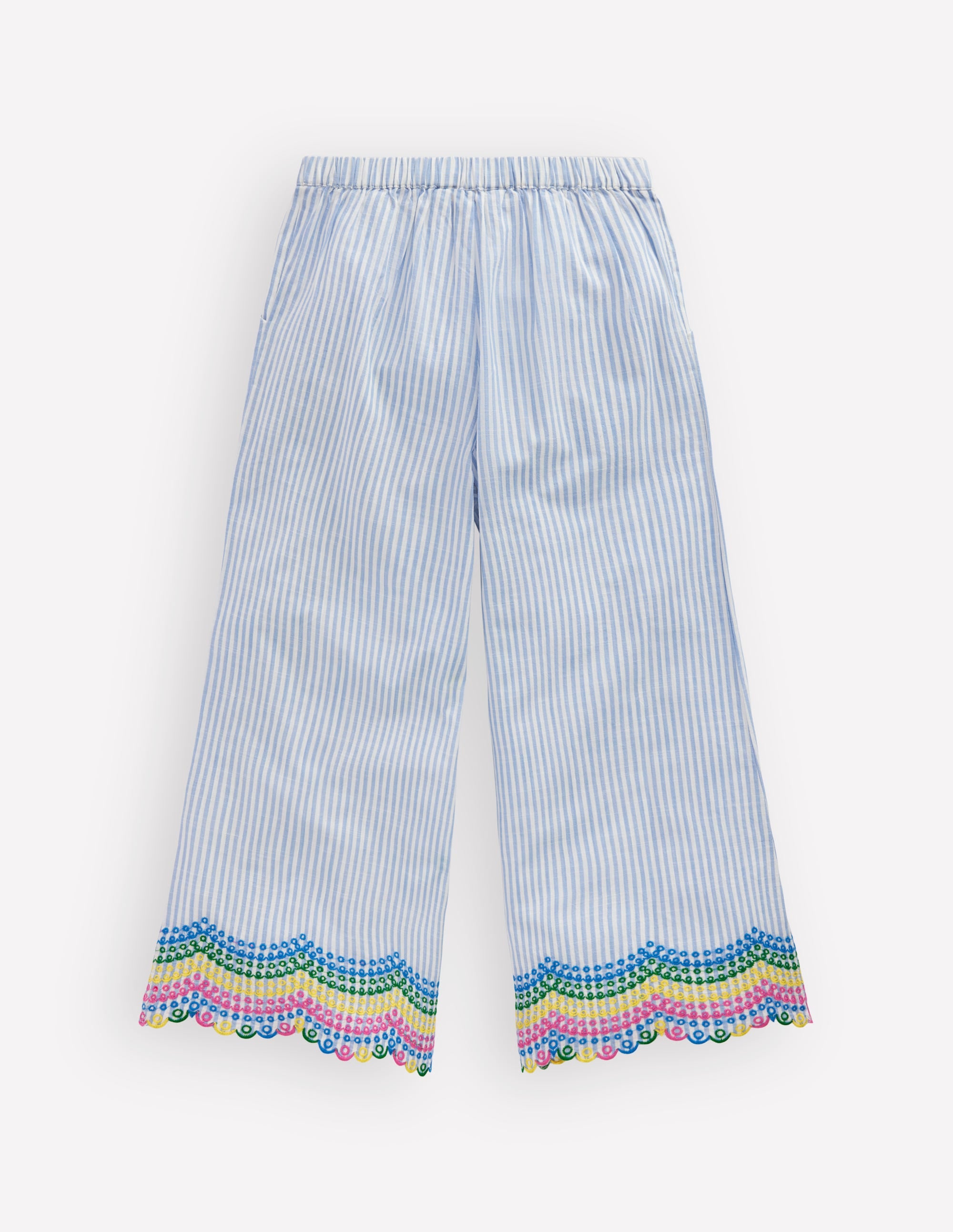 Scallop Hem Trousers-Blue Ticking Rainbow - Image 3