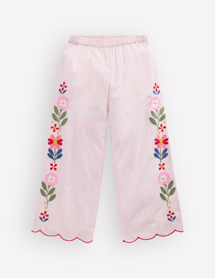 Scallop Hem Trousers-Chalk Pink/ Ivory Floral