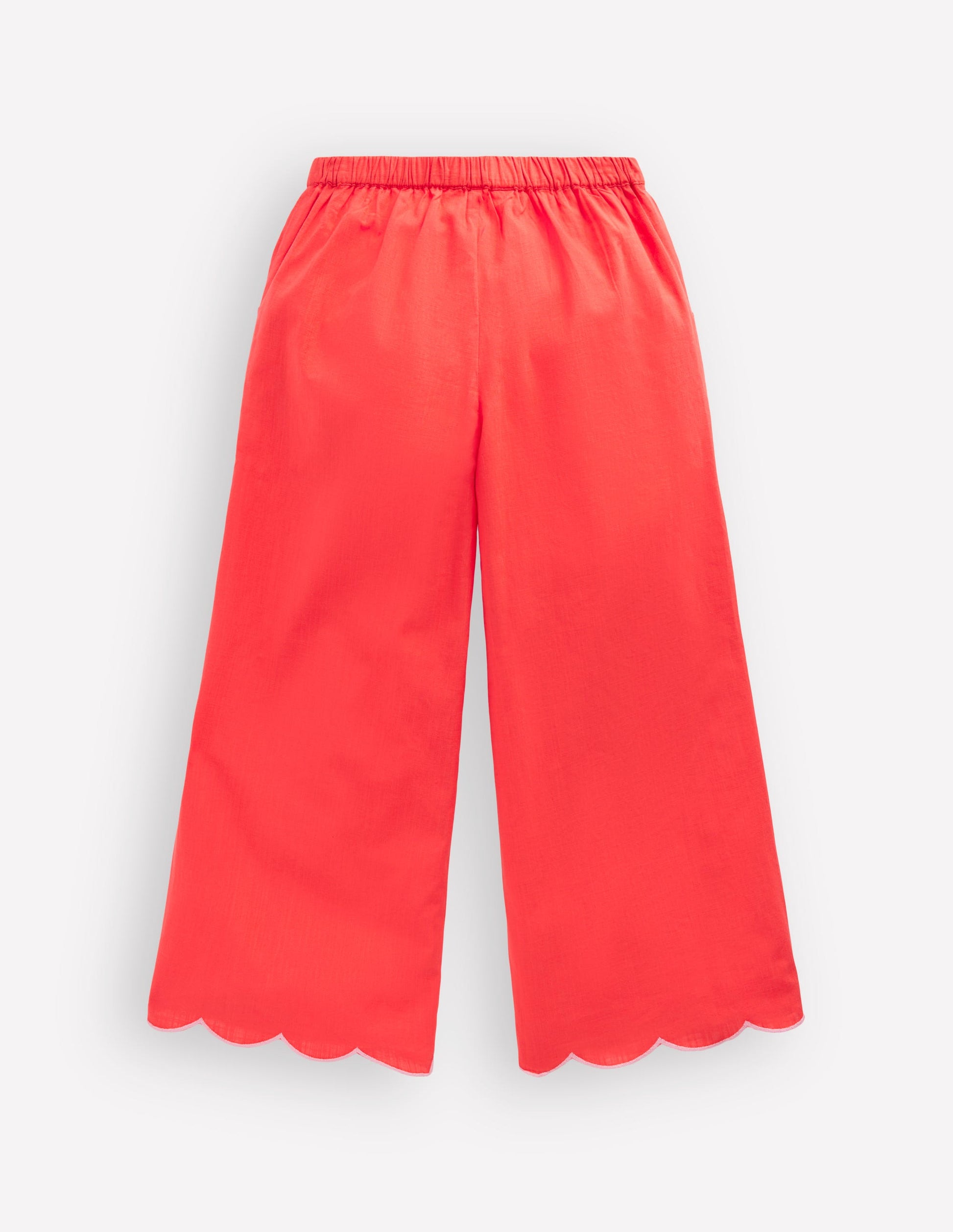 Scallop Hem Trousers-Spicy Red Neon Embroidery-2