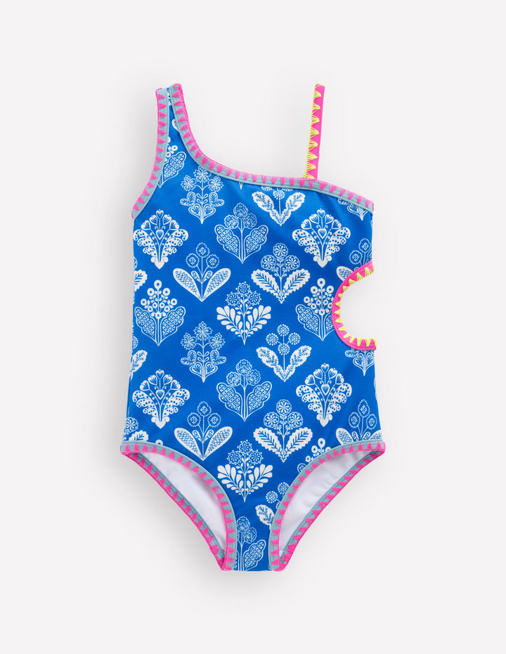 Cut Out Swimsuit-Kingfisher Blue Woodblock