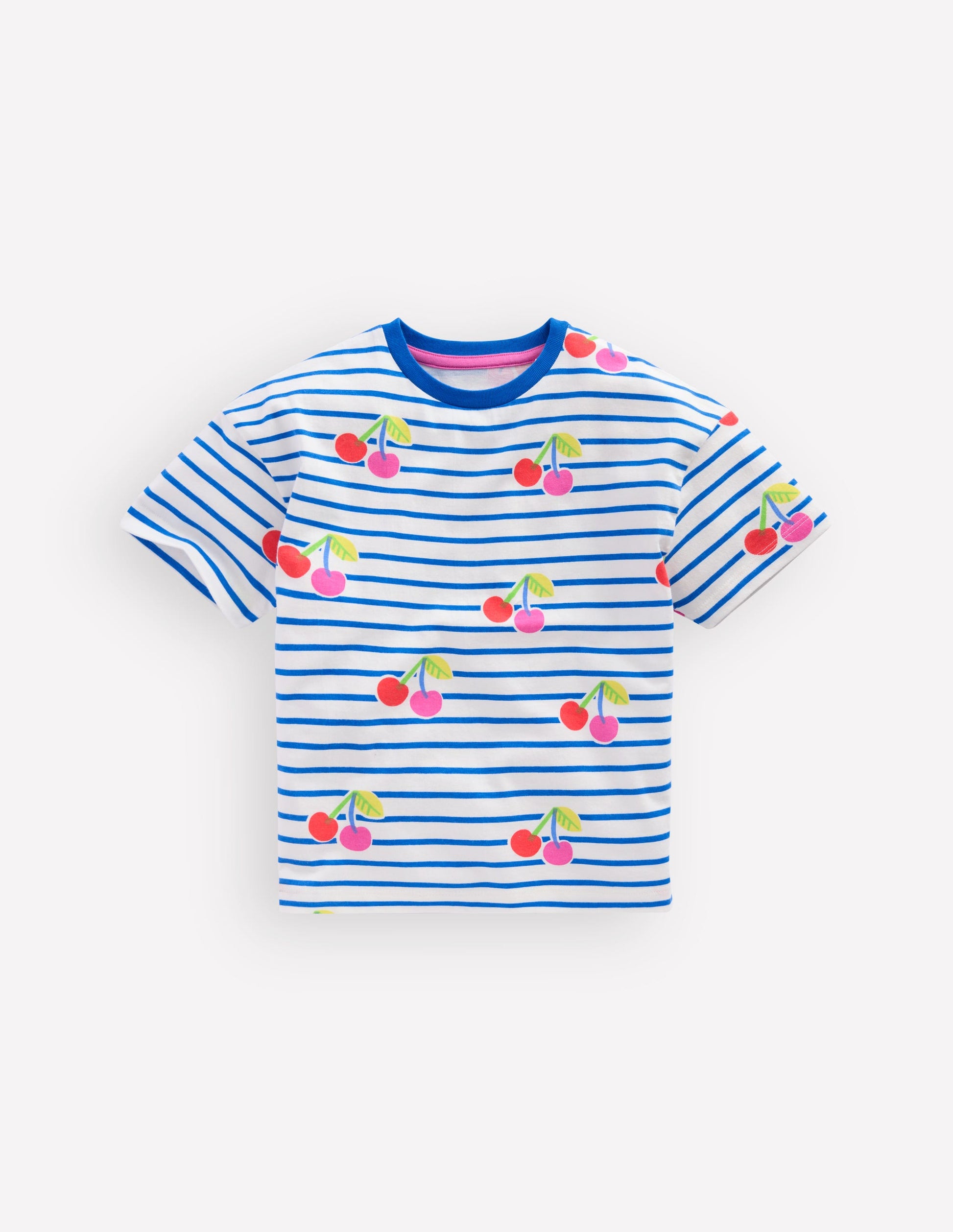 Easy Breton T-shirt-Kingfisher Blue Cherries-1
