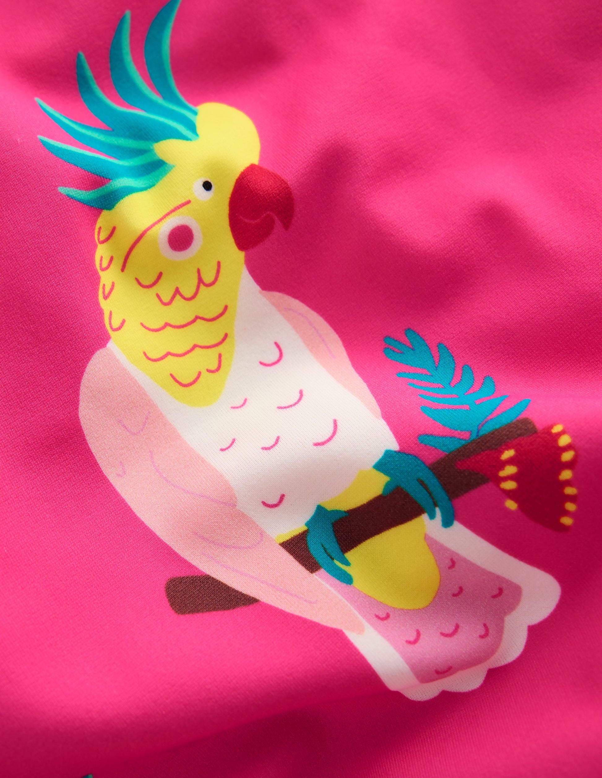Cross-Back Printed Swimsuit-Pink Tropical Bird-3