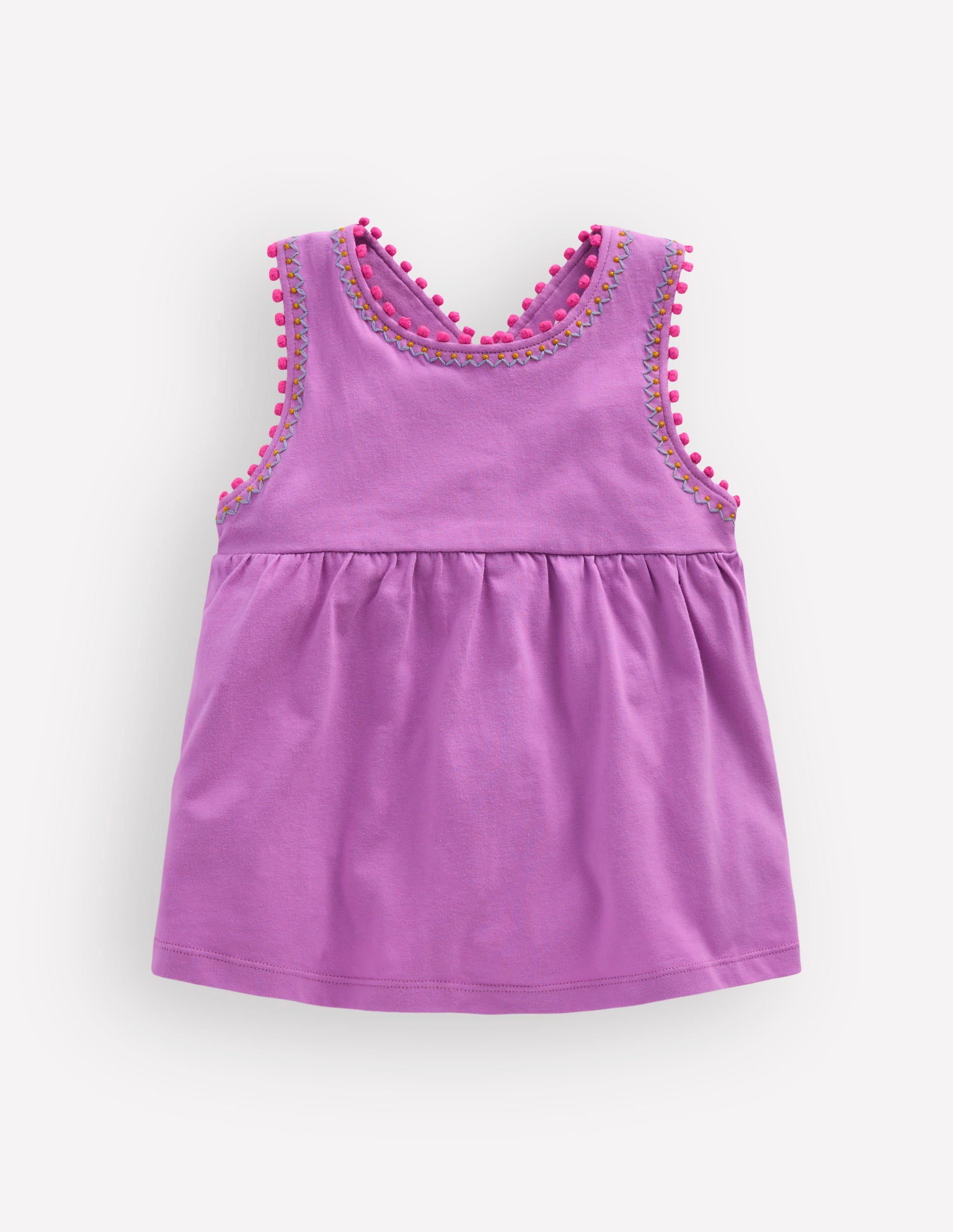 Cross-Back Pom Trim Top-Chalky Violet - Image 1