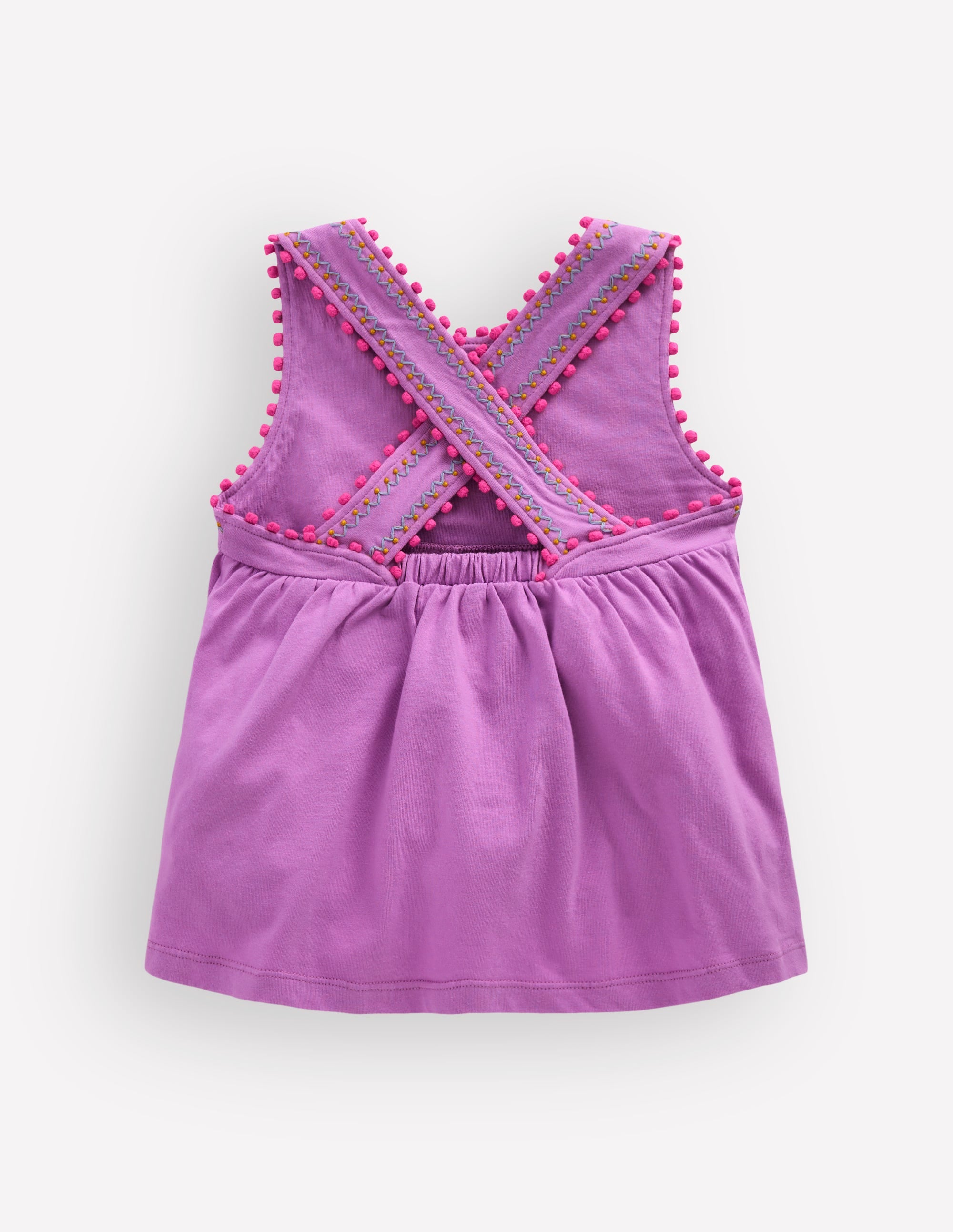Cross-Back Pom Trim Top-Chalky Violet - Image 2