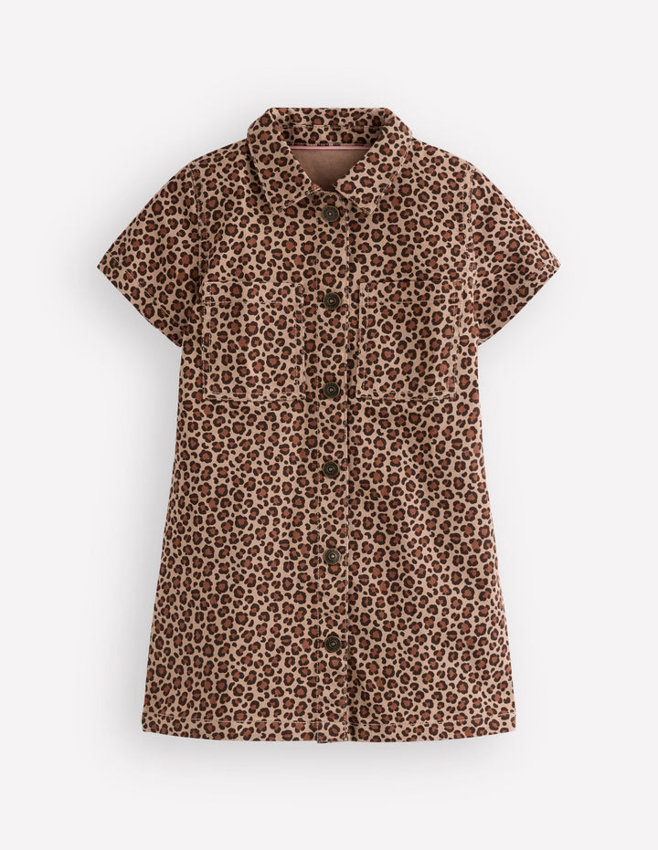 Denim Shirt Dress-Leopard