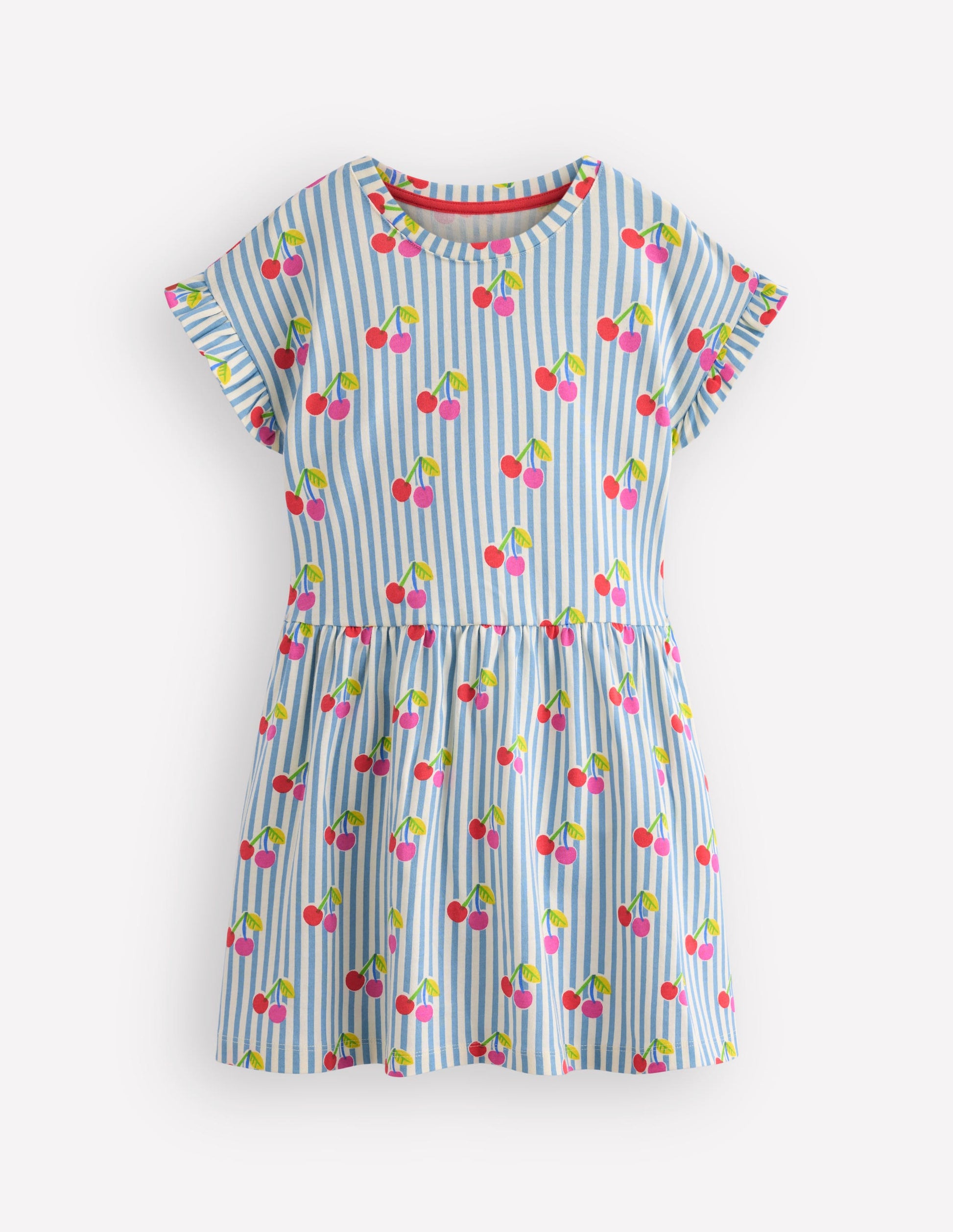 Jersey T-Shirt Dress-Blue Cherry Stripe-2