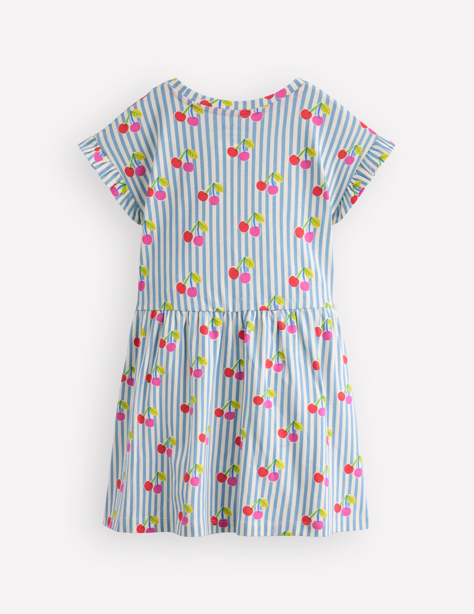 Jersey T-Shirt Dress-Blue Cherry Stripe-3
