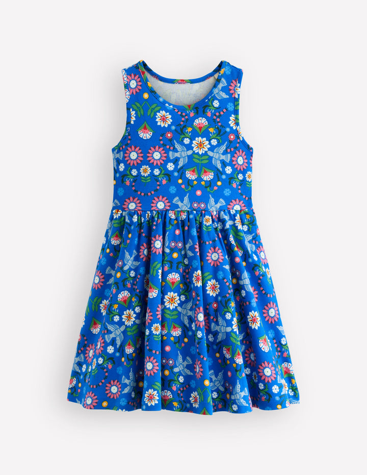 Twirly Jersey Dress-Kingfisher Blue Bird Floral