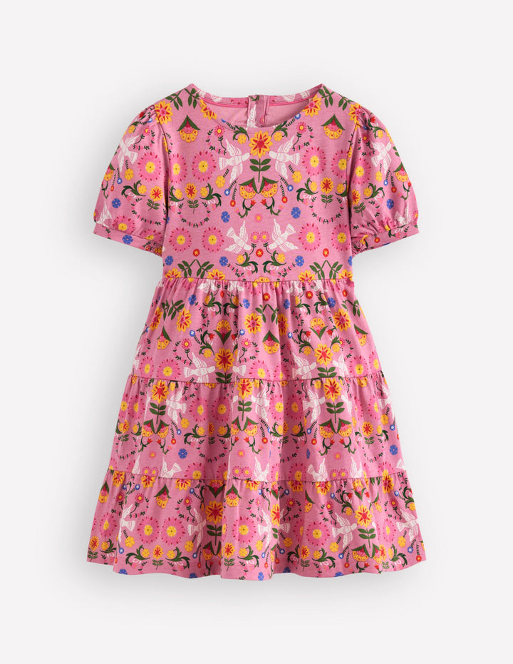 Heart Back Jersey Dress-Formica Pink Bird Floral