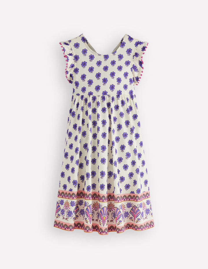 Clover Bow Back Jersey Dress-Multi Woodblock