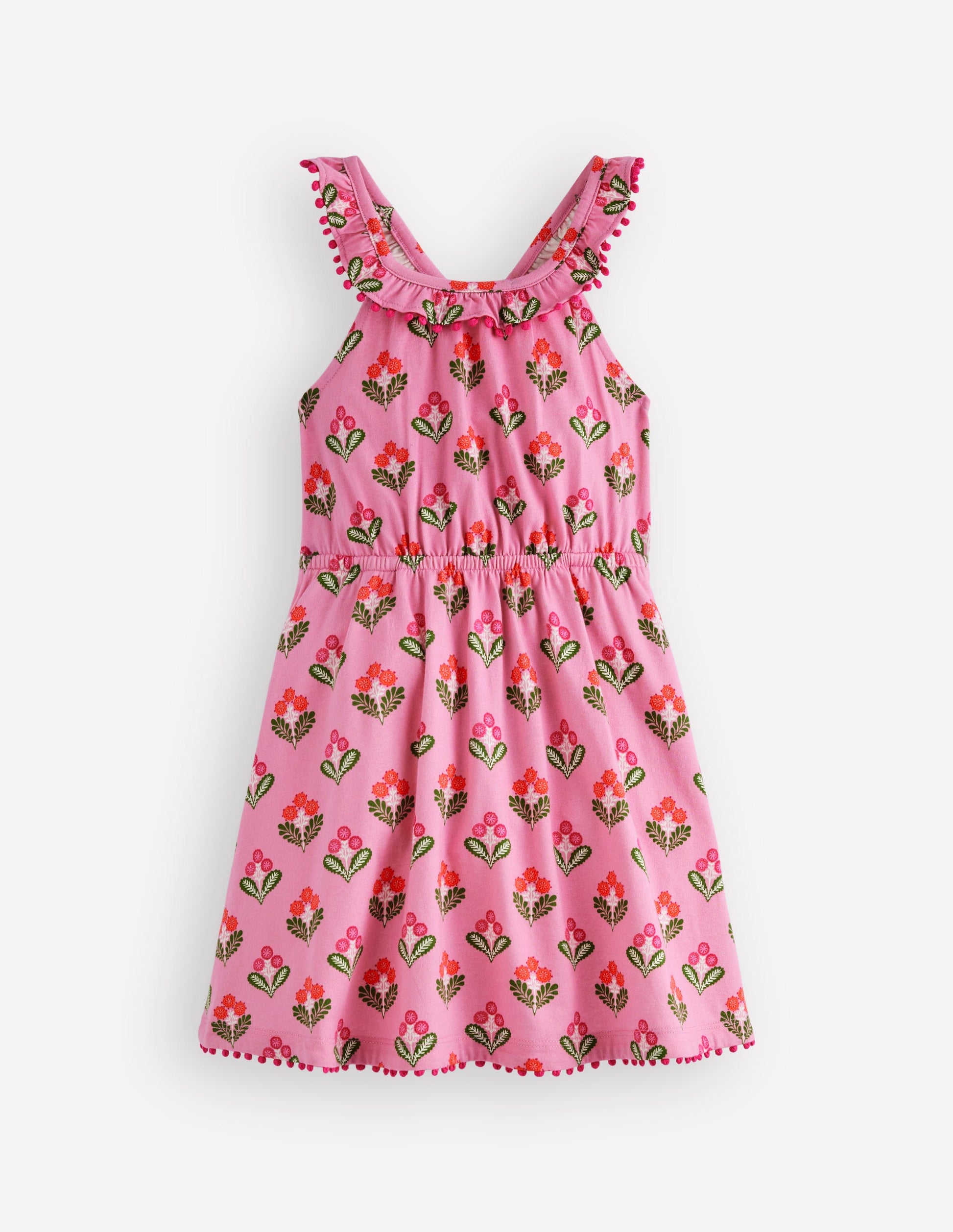 Ruffle Neck Trim Dress-Formica Pink Block Floral-2