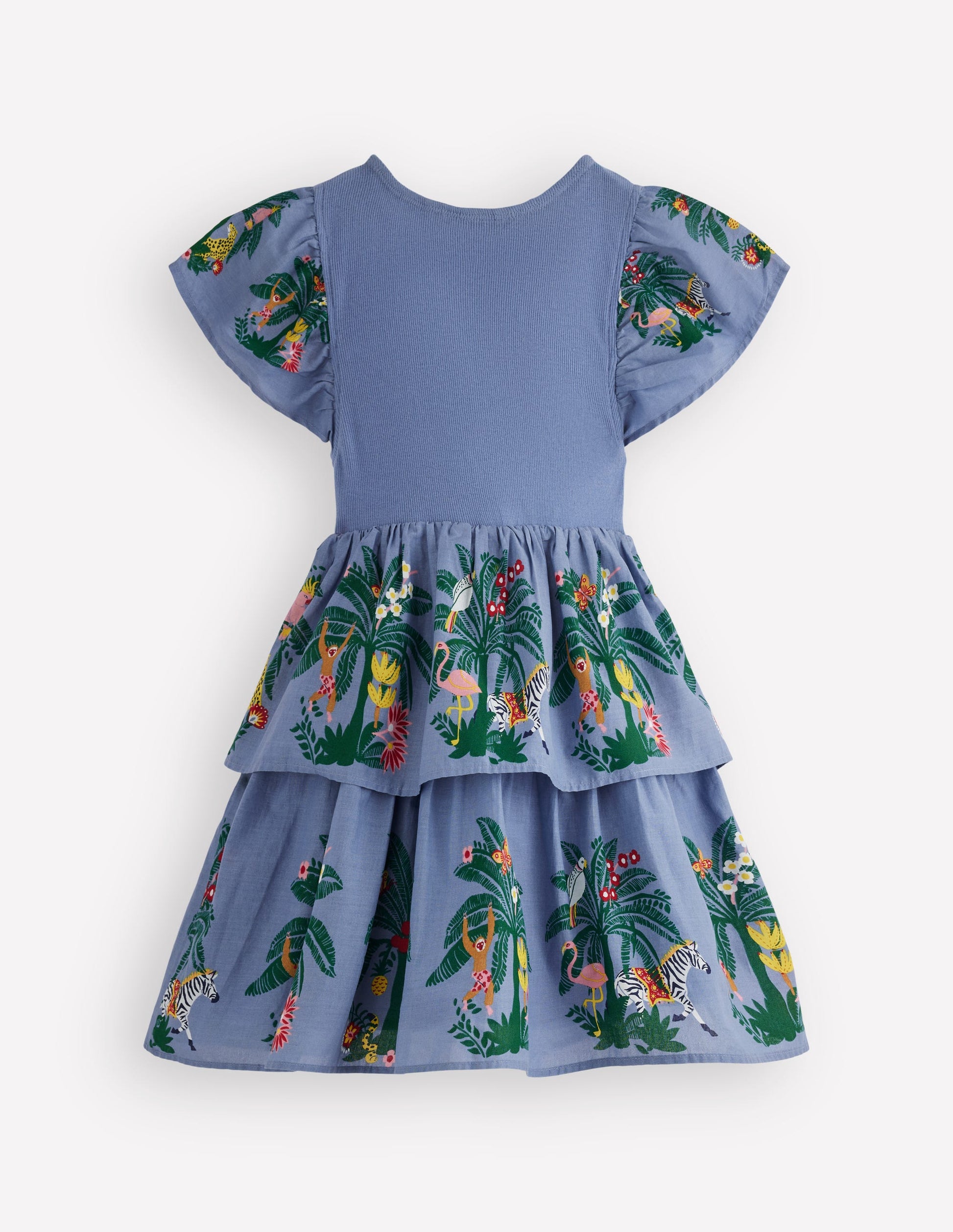 Woven Mix Twirly Dress-Azure Blue Jungle Trellis-2
