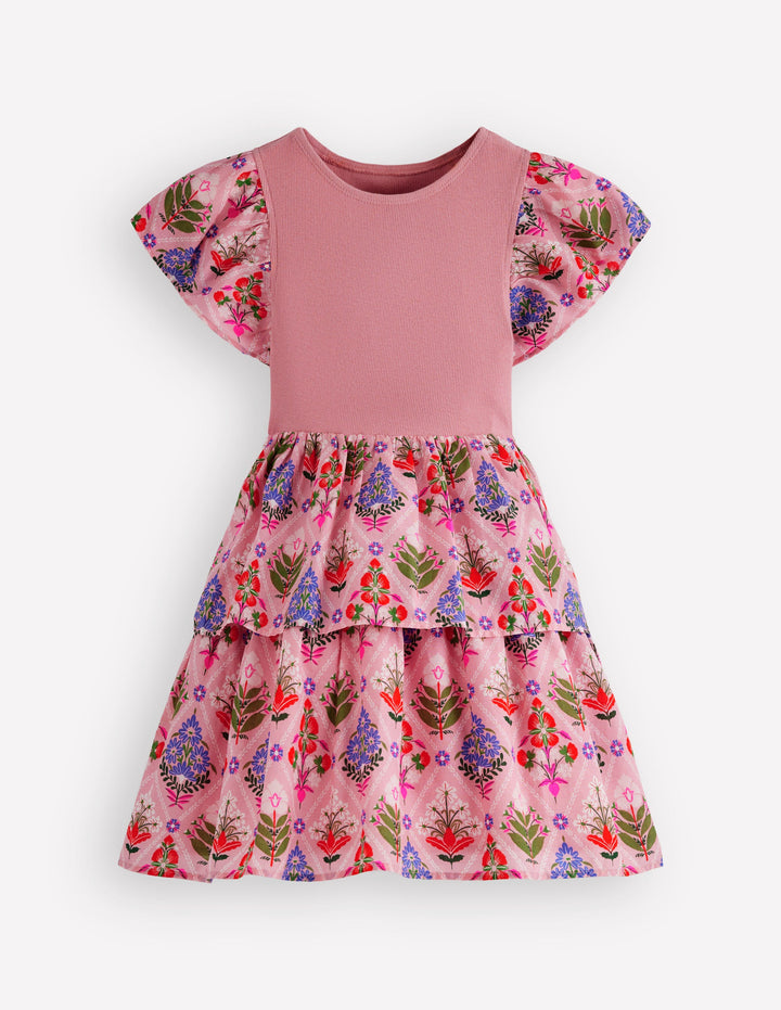 Woven Mix Twirly Dress-Multi Diamond Floral