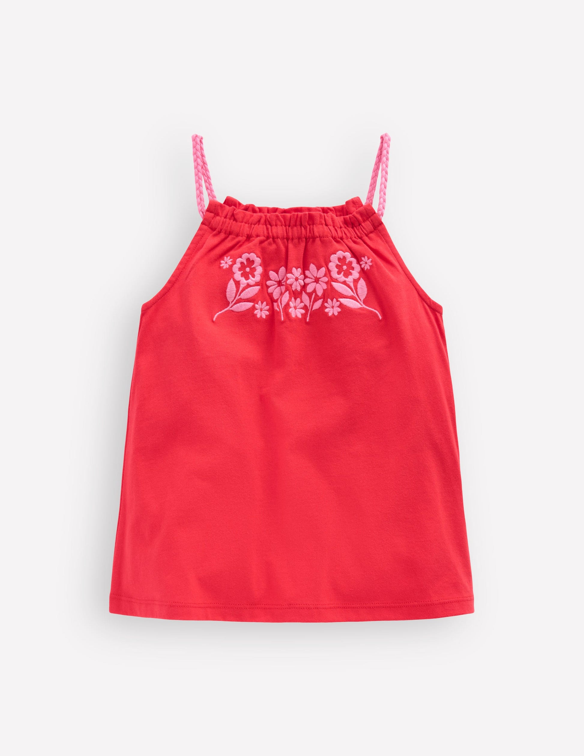 Plaited Strap Embroidered Vest-Spicy Red-1