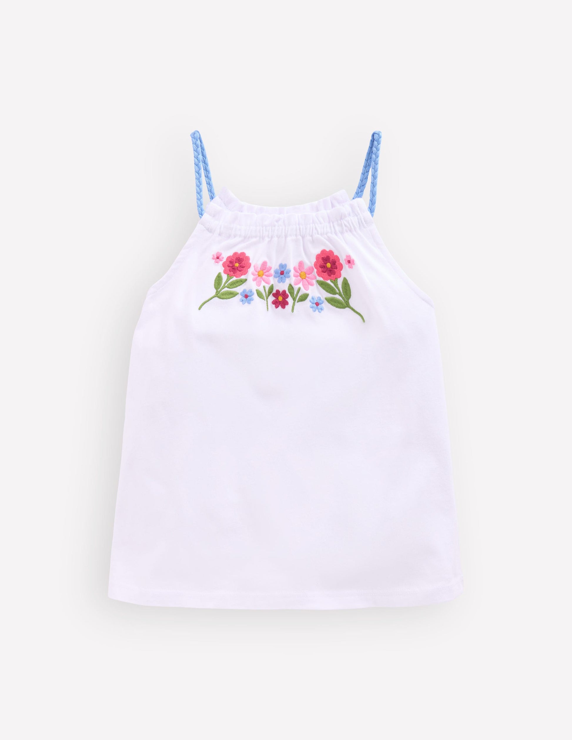 Plaited Strap Embroidered Vest-White Embroidery-1