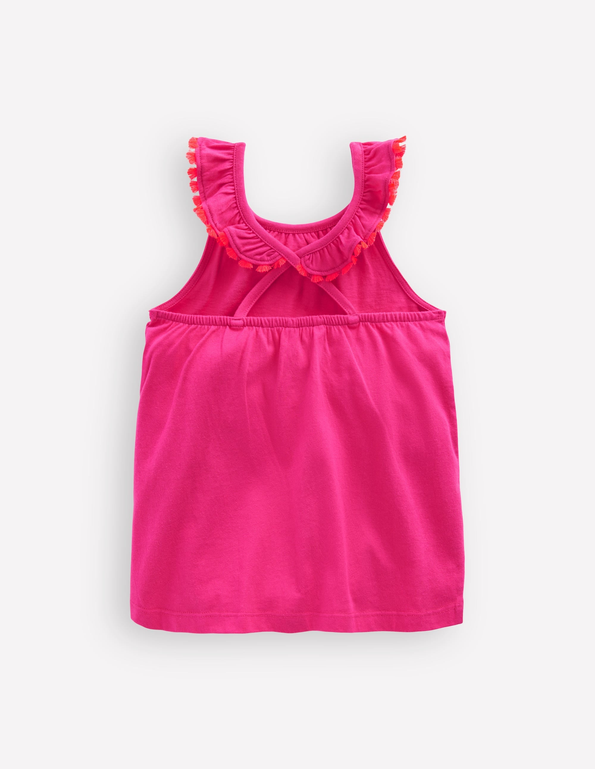Ruffle Neck Trim Top-Brillant Pink - Image 2